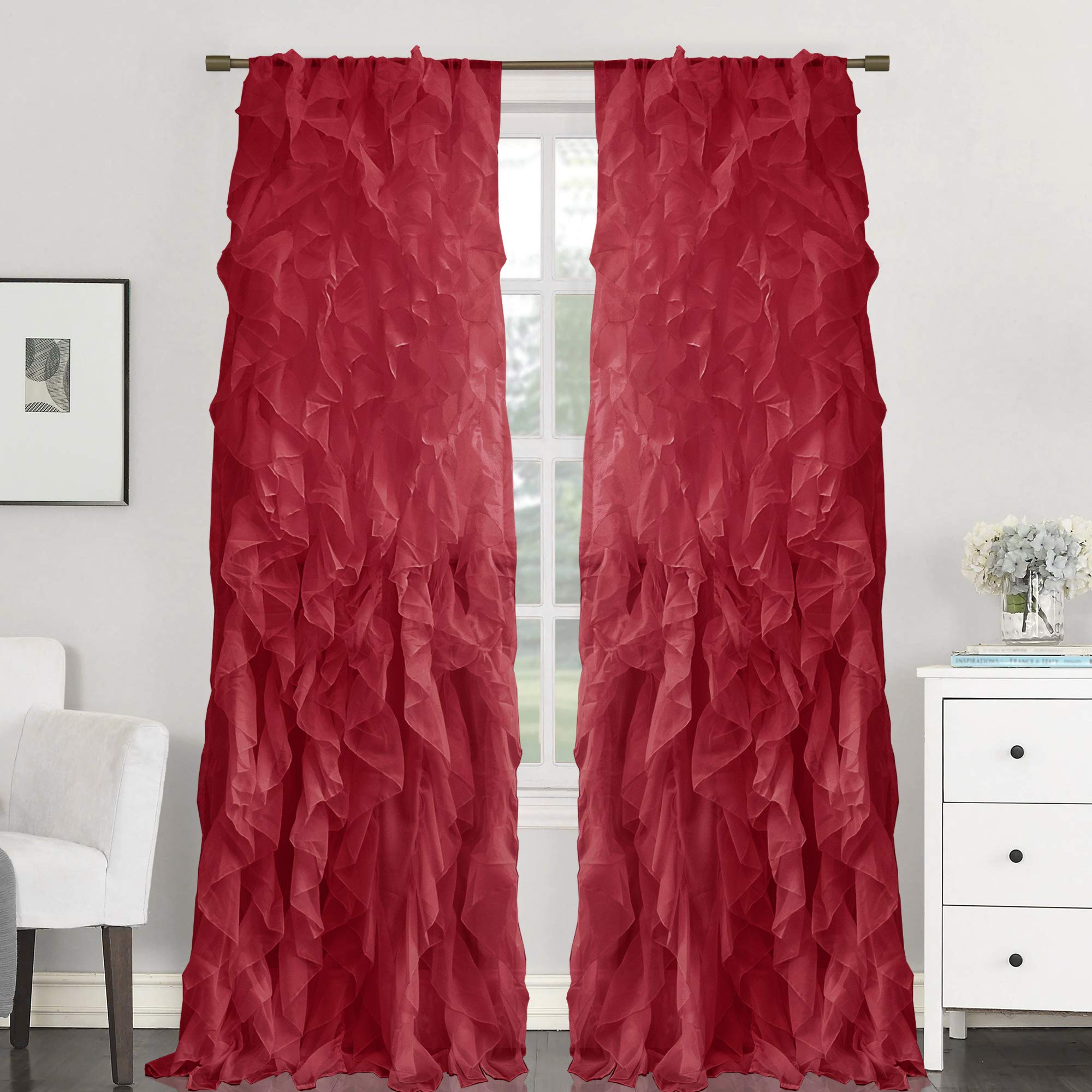 Cortinas Sweet Home Collection, Gasa Transparente, Color Burdeos, 108 X 50 Cm - Venta Internacional.