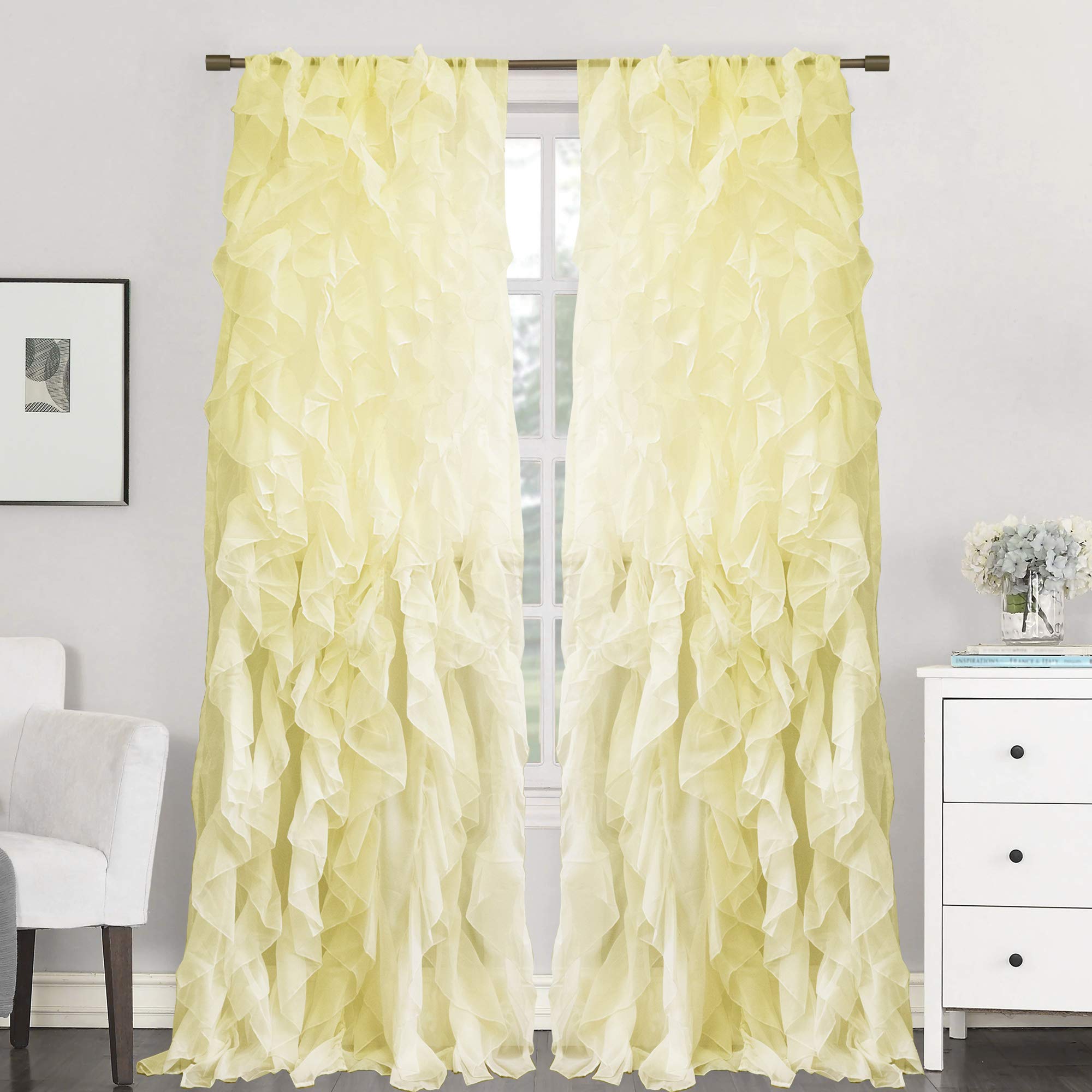 Foto 1 | Cortinas Sweet Home Collection, Gasa Transparente, Con Volantes, X2, Color Maíz - Venta Internacional.
