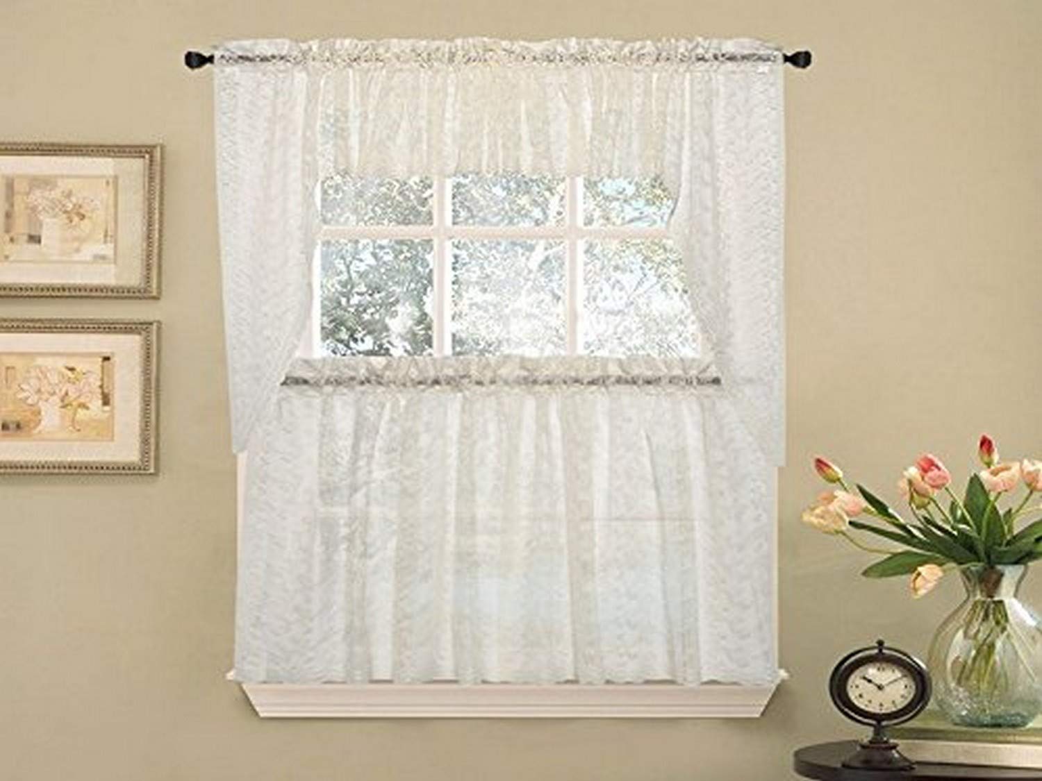 Foto 1 | Cortinas De Cocina Sweet Home Collection Priscilla Lace Ivory - Venta Internacional.
