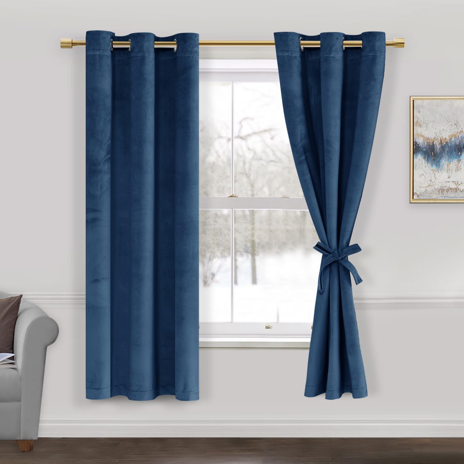 Cortinas Jiuzhen De Terciopelo Azul Marino, 160 X 160 Cm, Opacas, Con Alzapaños - Venta Internacional.