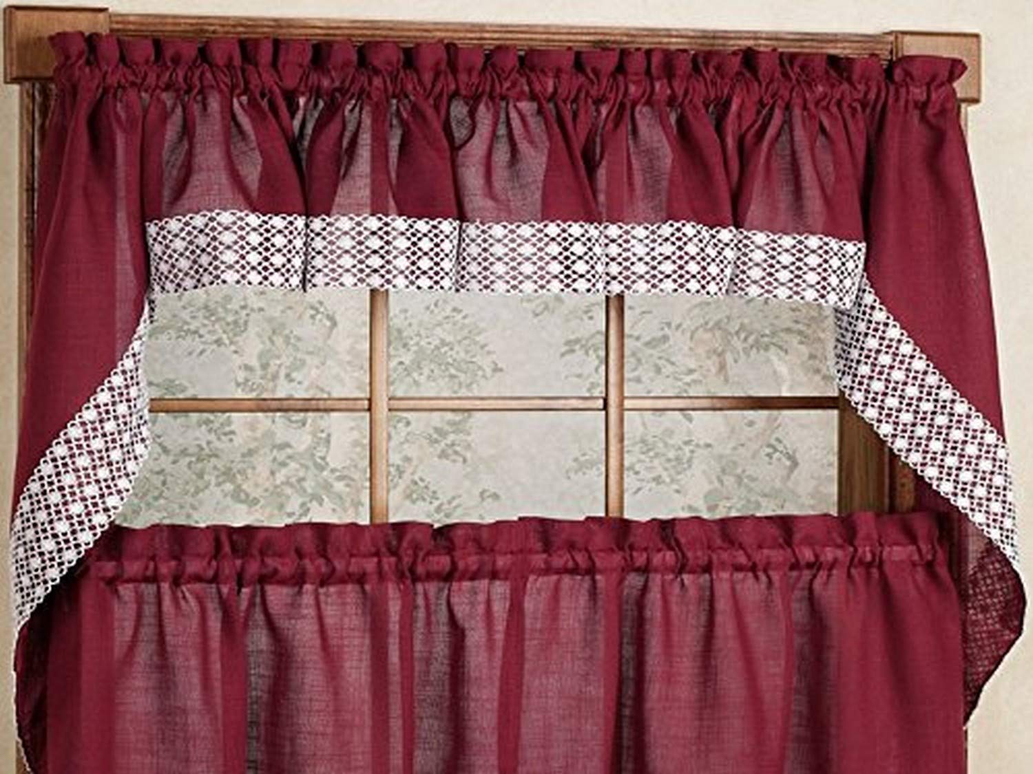Foto 2 pulgar | Par De Cortinas De Cocina De La Colección Sweet Home Salem Burgundy - Venta Internacional.