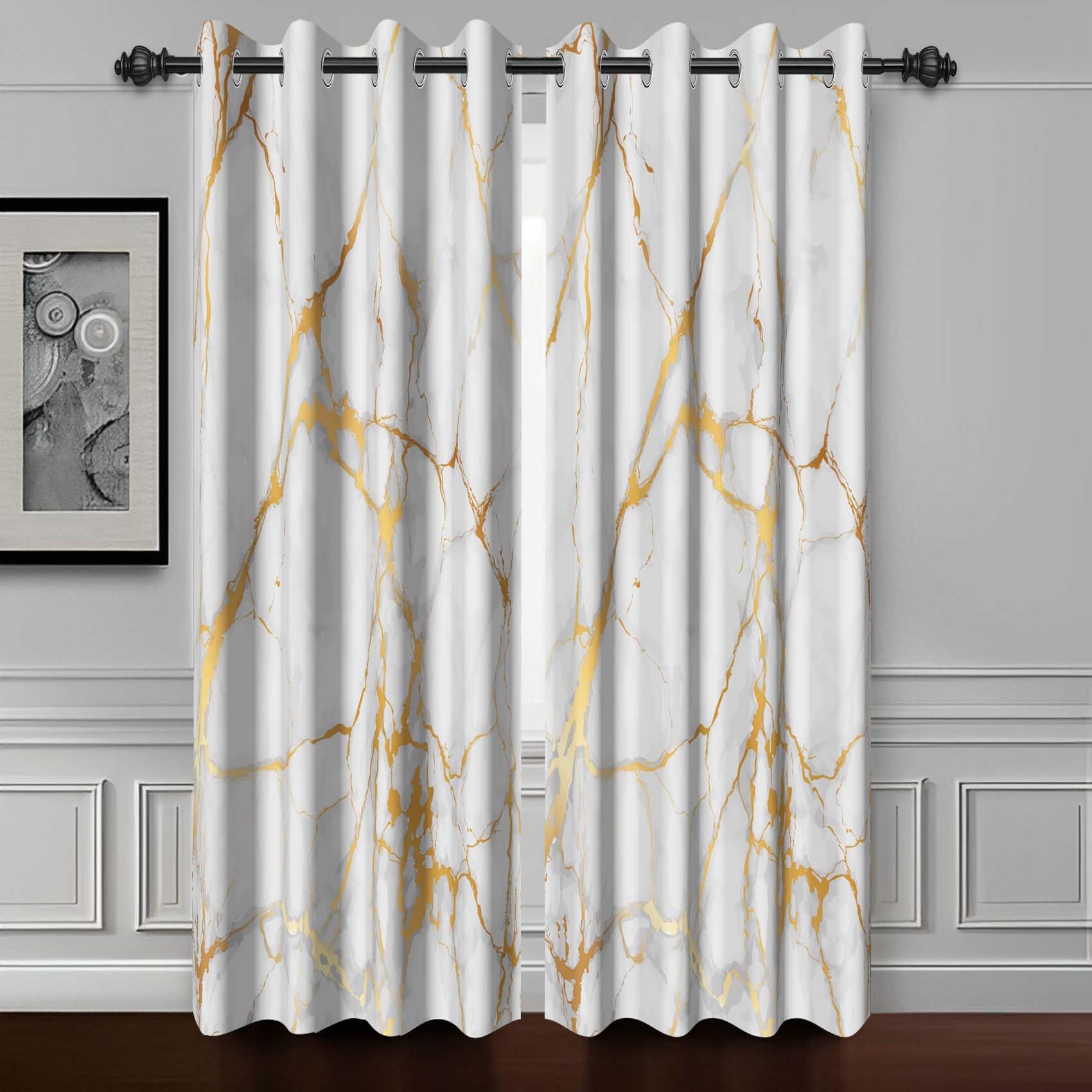 Cortinas De Ventana Baocicco De Mármol Blanco Y Dorado, 2 Paneles, 53 X 160 Cm - Venta Internacional.