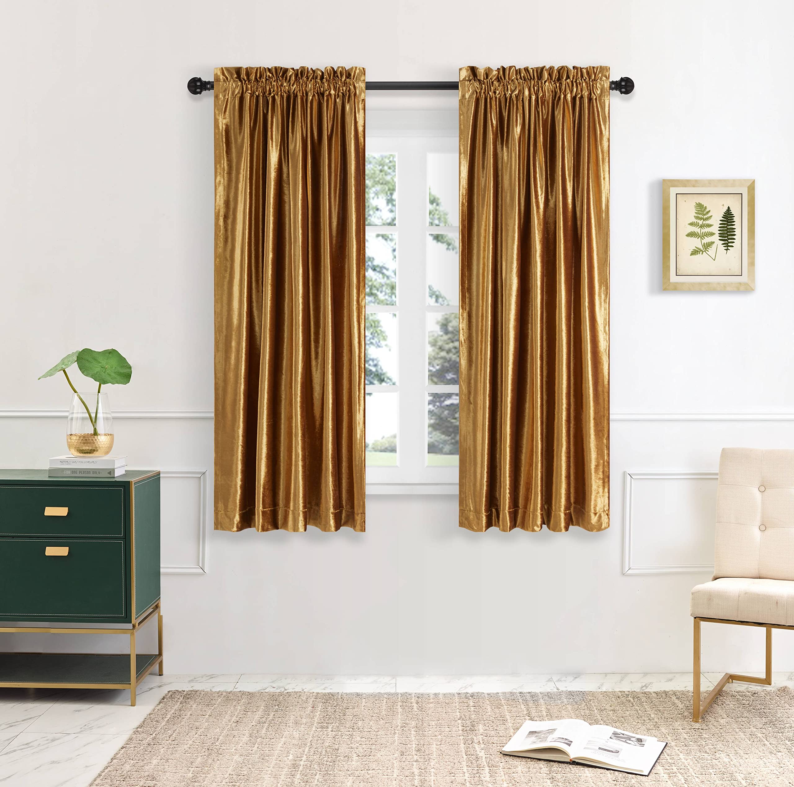 Cortinas Opacas De Terciopelo Dorado Primrose De 160 X 160 Cm Para Sala De Estar - Venta Internacional.