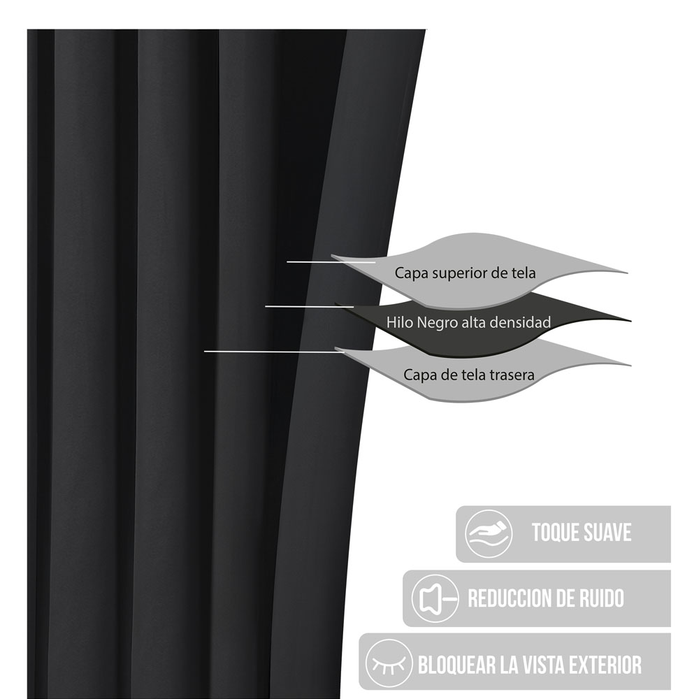 Foto 4 pulgar | Cortinas Blackout Obscuridad Total Dos Paneles Negro