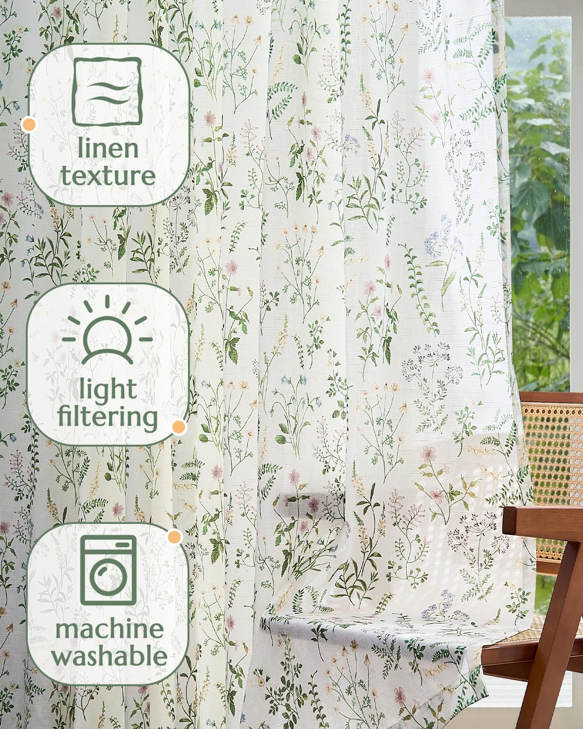 Foto 5 pulgar | Cortinas Jinchan Lino Floral 244 Cm - Venta Internacional