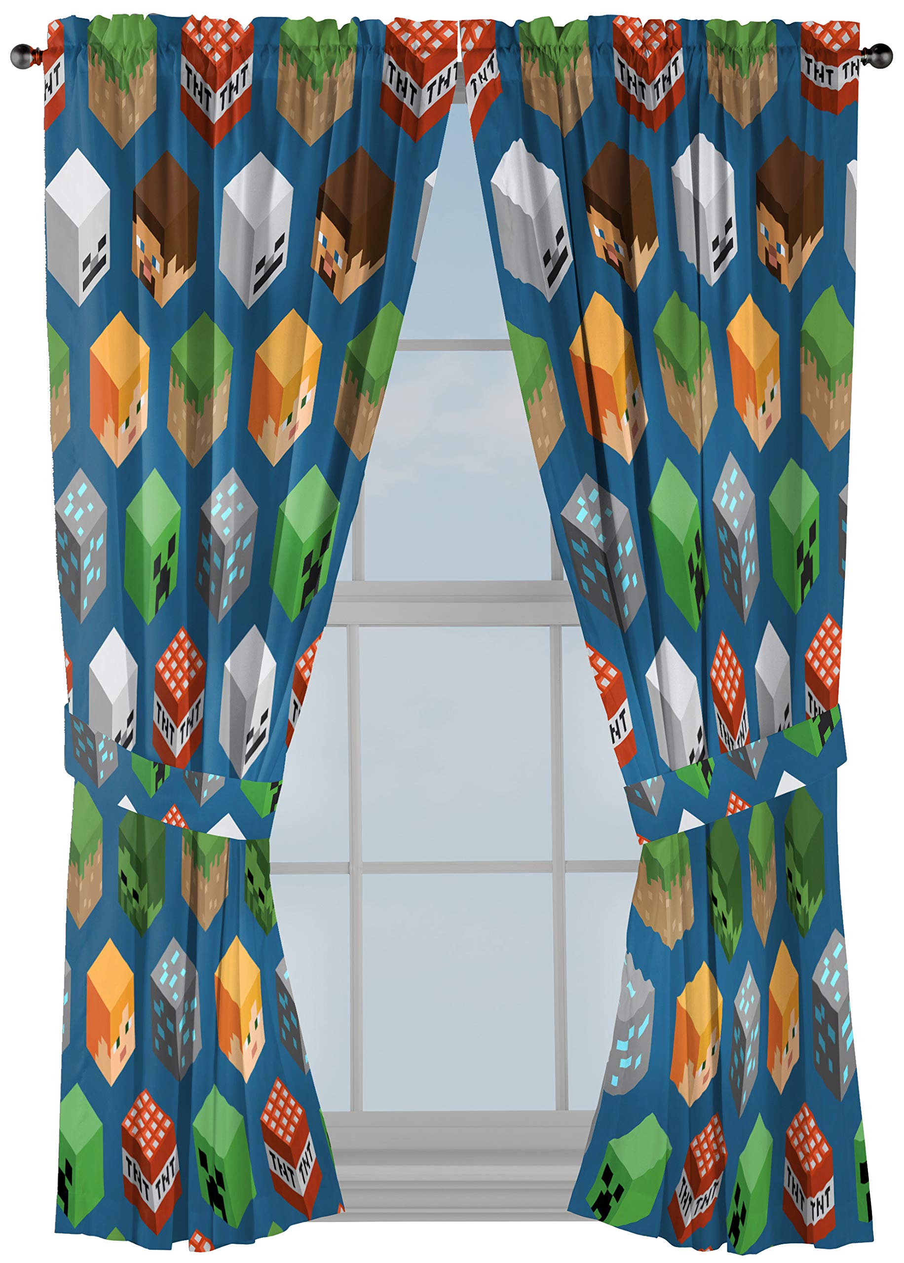 Set De Cortinas Jay Franco Minecraft Isométrico Azul 160x160 Cm - Venta Internacional.