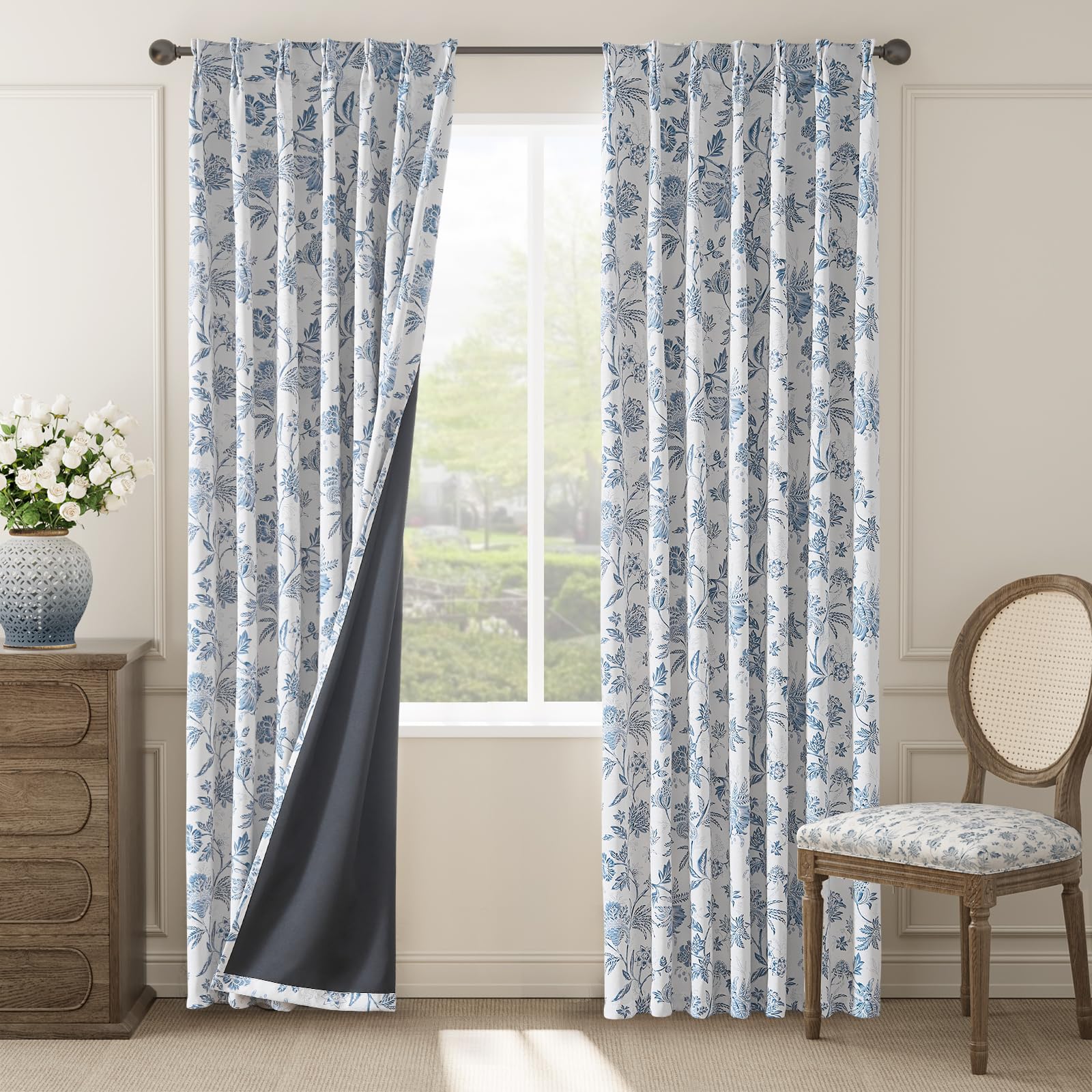 Foto 4 pulgar | Cortinas Jinchan Pinch Plisadas, 100% Opacas, Con Estampado Floral, 213 X 214 Cm - Venta Internacional.
