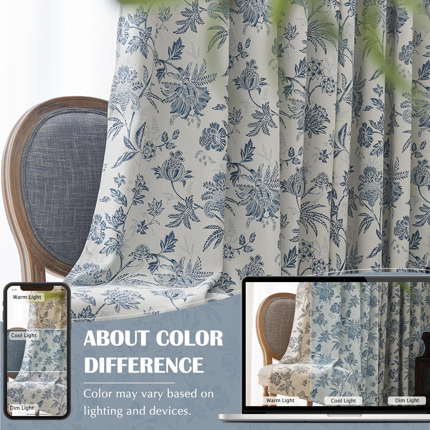 Foto 7 pulgar | Cortinas Jinchan Pinch Plisadas, 100% Opacas, Con Estampado Floral, 213 X 214 Cm - Venta Internacional.