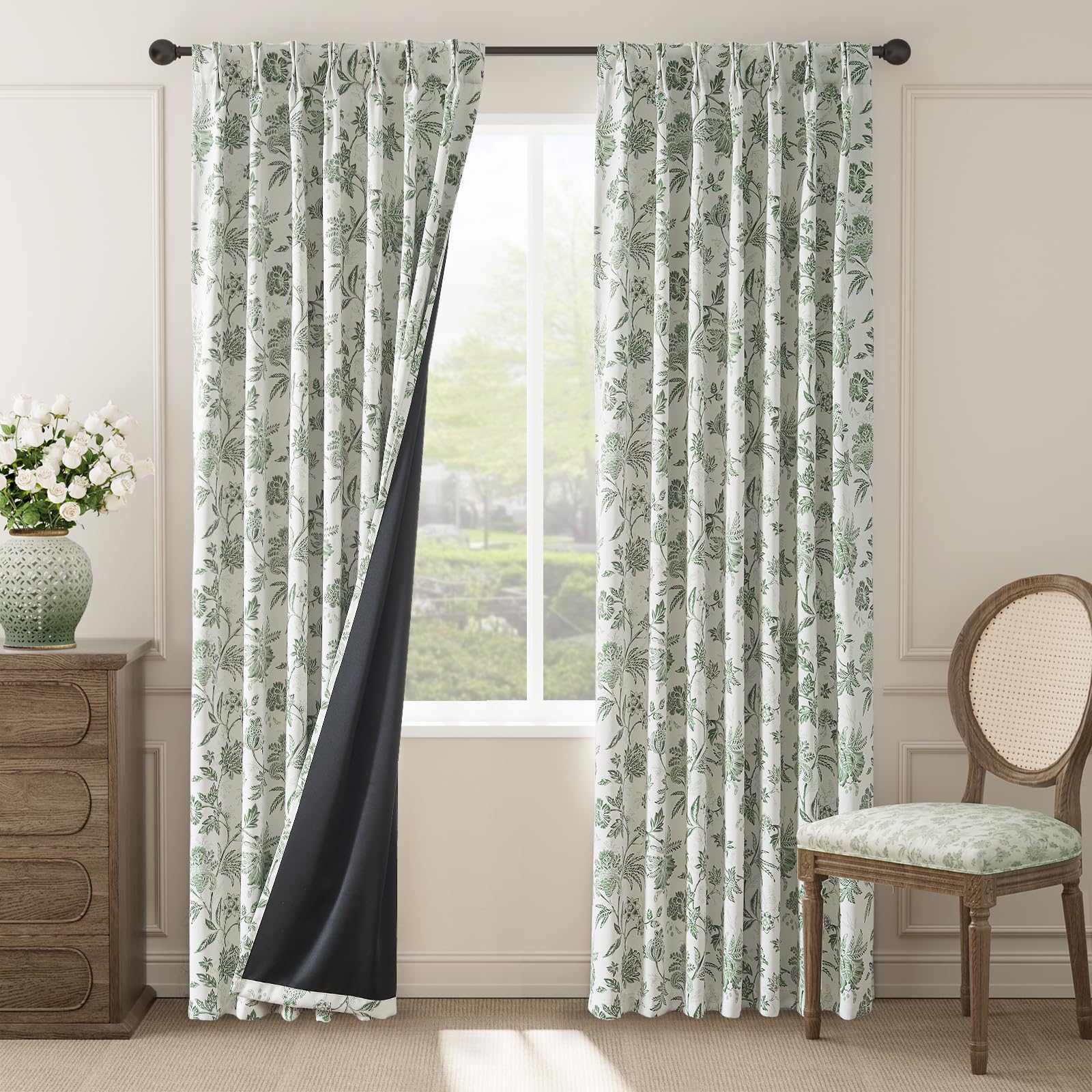 Foto 4 pulgar | Cortinas Jinchan Pinch Plisadas, 100% Opacas, Con Estampado Floral, 214 X 213 Cm - Venta Internacional.