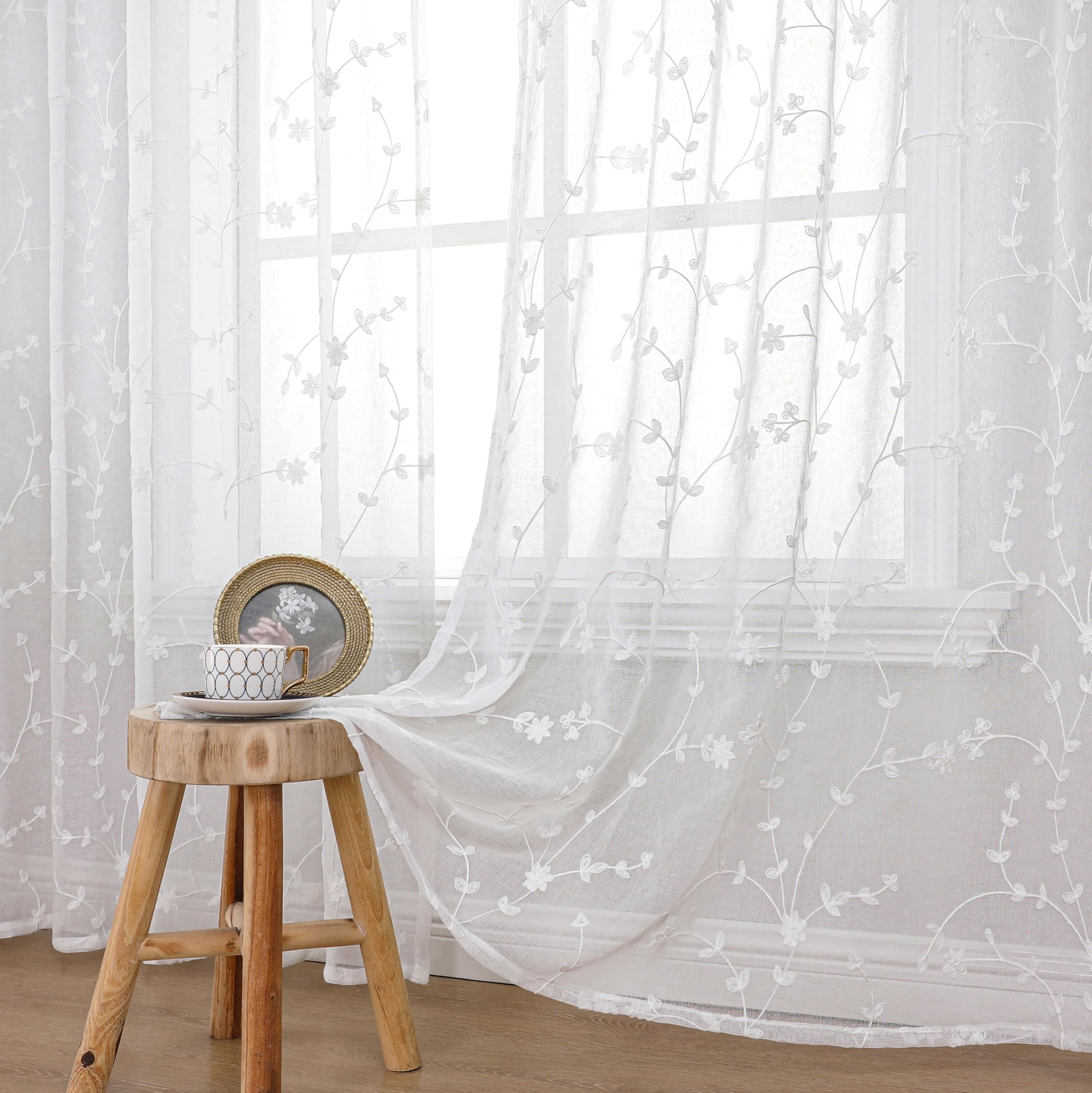 Foto 2 pulgar | Cortinas Transparentes Youngstex De Lino De 160 Cm De Longitud, Color Blanco, 2 Paneles - Venta Internacional.