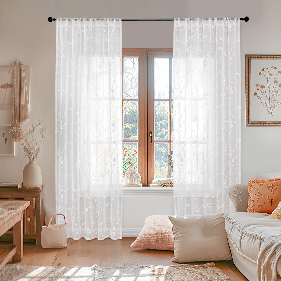 Foto 2 | Cortinas Transparentes Youngstex De Lino De 160 Cm De Longitud, Color Blanco, 2 Paneles - Venta Internacional.