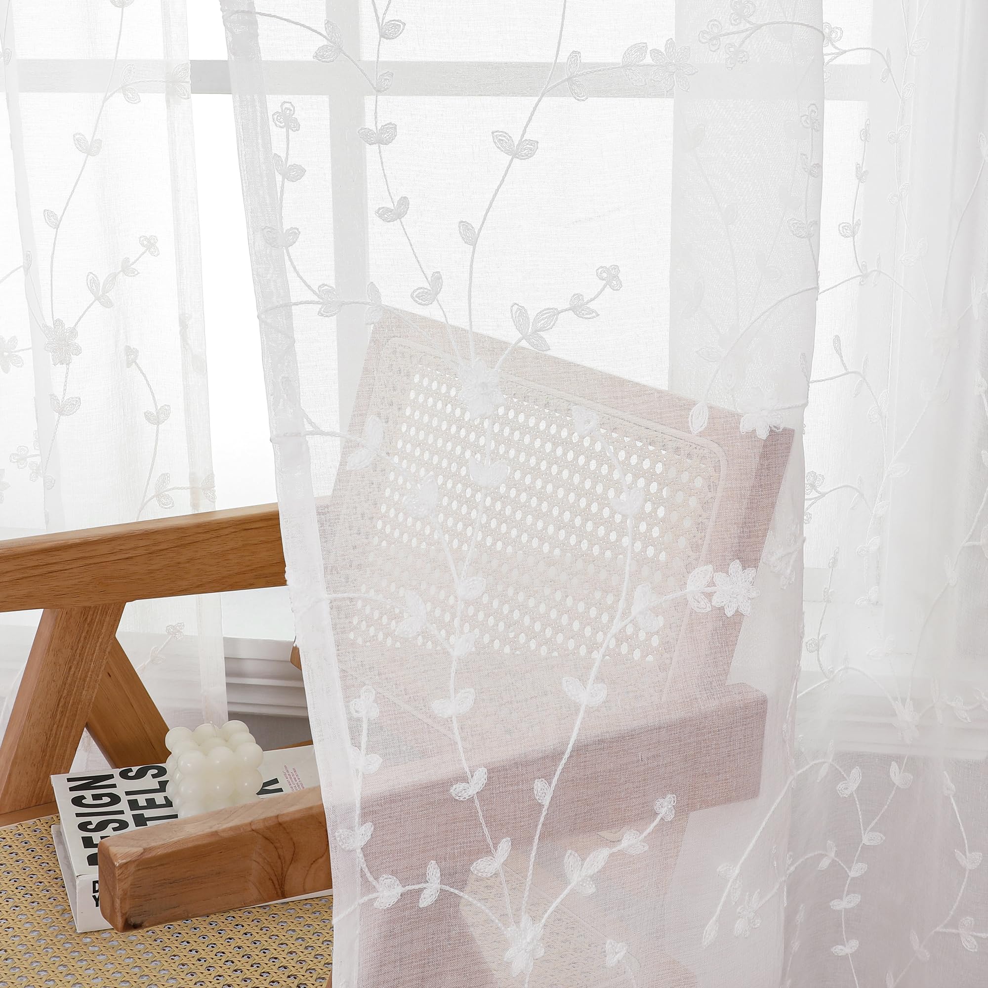 Foto 6 pulgar | Cortinas Transparentes Youngstex De Lino De 160 Cm De Longitud, Color Blanco, 2 Paneles - Venta Internacional.