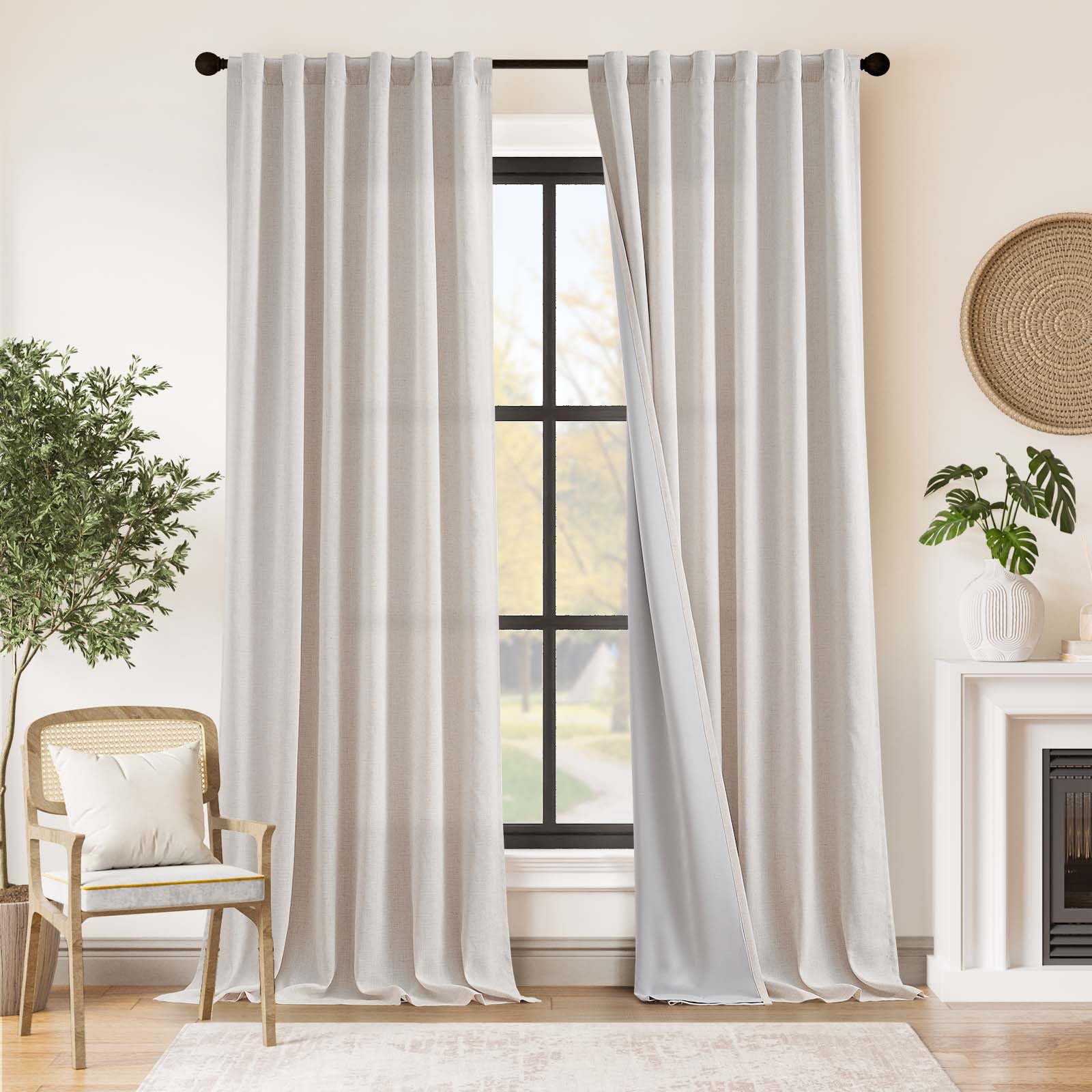 Foto 2 pulgar | Cortinas Jinchan De Lino Opacas De 244 Cm Para Dormitorio Y Sala De Estar - Venta Internacional.