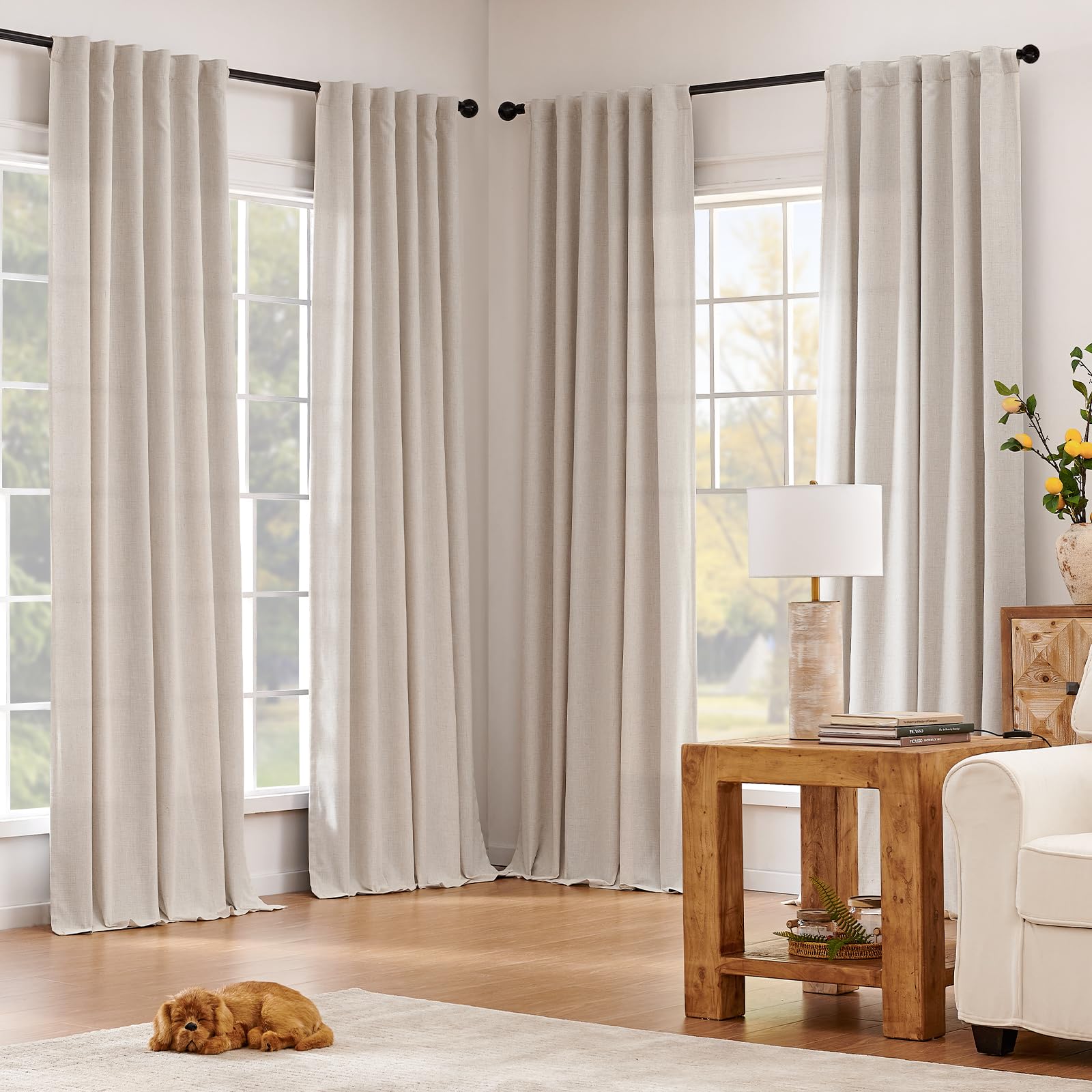 Foto 3 pulgar | Cortinas Jinchan De Lino Opacas De 244 Cm Para Dormitorio Y Sala De Estar - Venta Internacional.