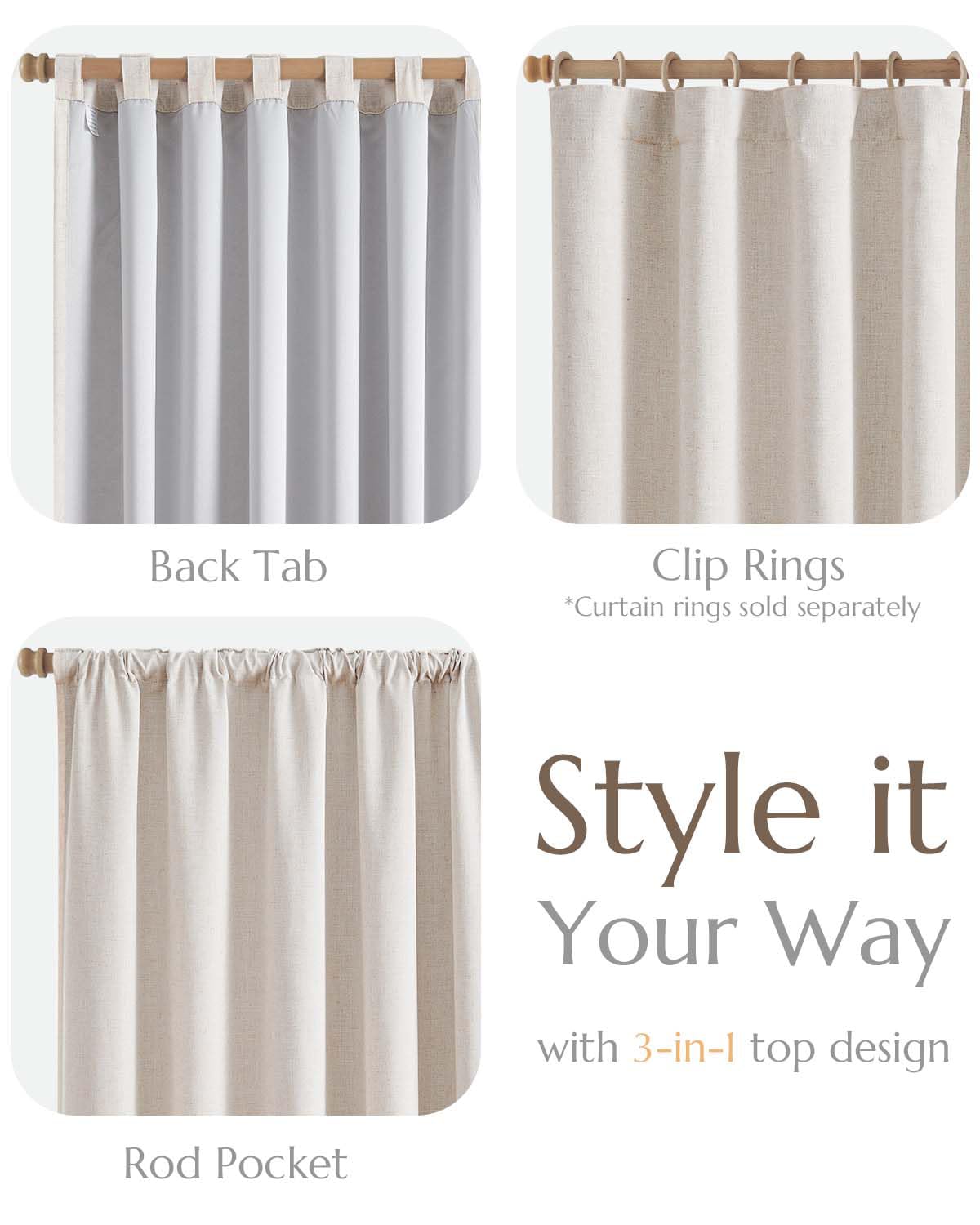 Foto 5 | Cortinas Jinchan De Lino Opacas De 244 Cm Para Dormitorio Y Sala De Estar - Venta Internacional.