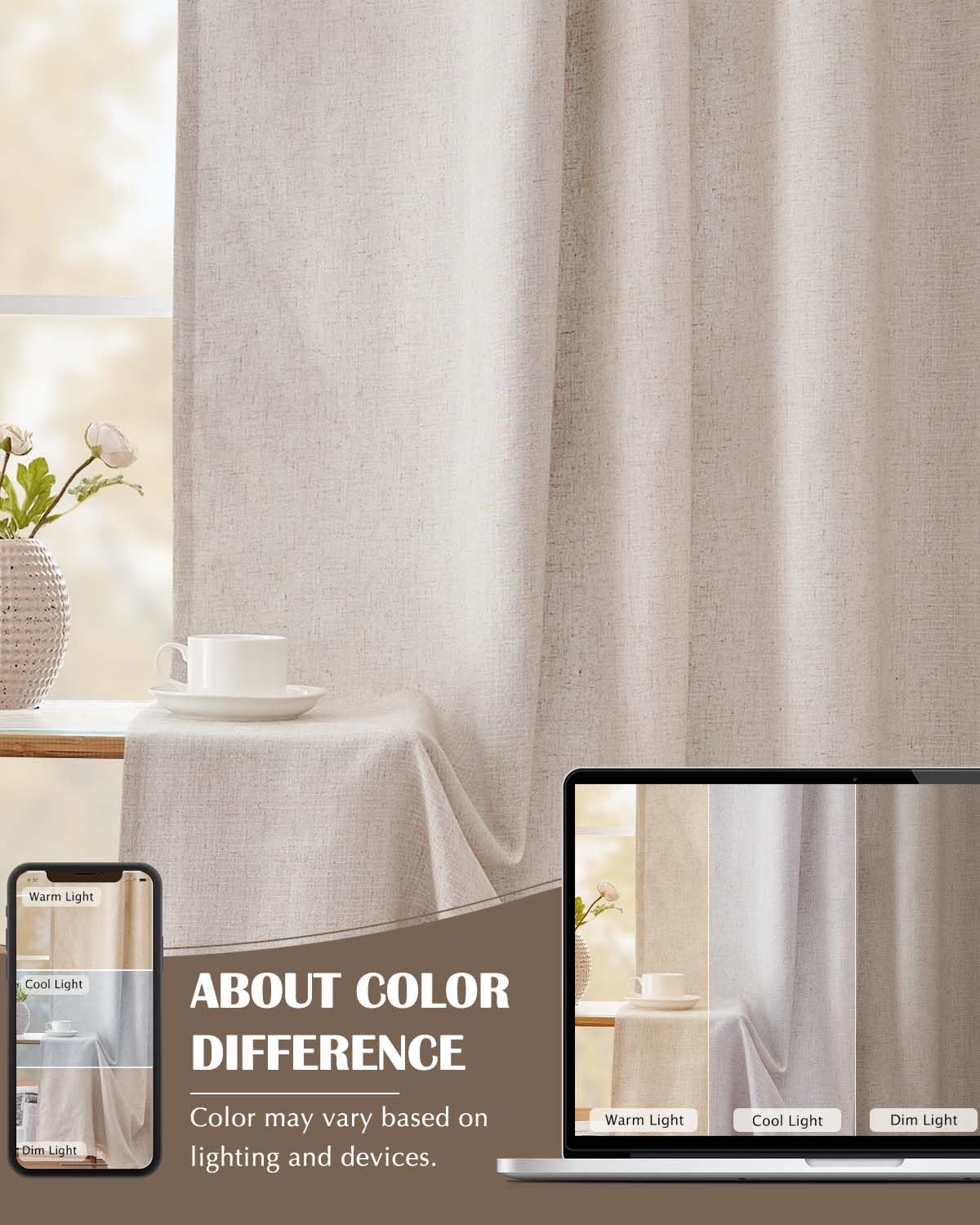 Foto 7 pulgar | Cortinas Jinchan De Lino Opacas De 244 Cm Para Dormitorio Y Sala De Estar - Venta Internacional.