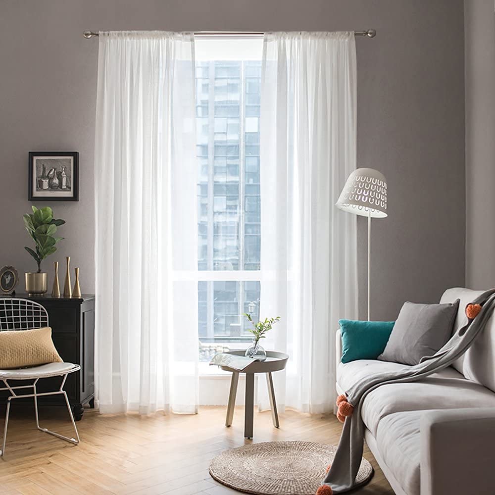 Foto 1 | Cortinas De Ventana Miulee, Color Liso, Blanco Transparente, 54 X 98 Pulgadas, 2 Paneles - Venta Internacional.