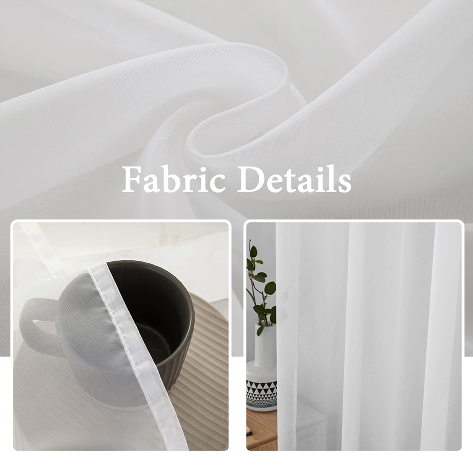 Foto 2 | Cortinas De Ventana Miulee, Color Liso, Blanco Transparente, 54 X 98 Pulgadas, 2 Paneles - Venta Internacional.