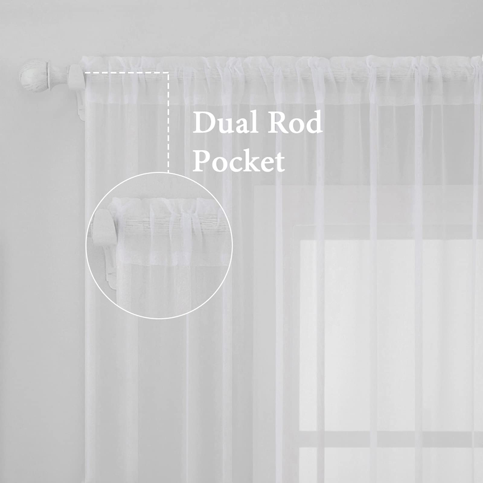 Foto 4 pulgar | Cortinas De Ventana Miulee, Color Liso, Blanco Transparente, 54 X 98 Pulgadas, 2 Paneles - Venta Internacional.