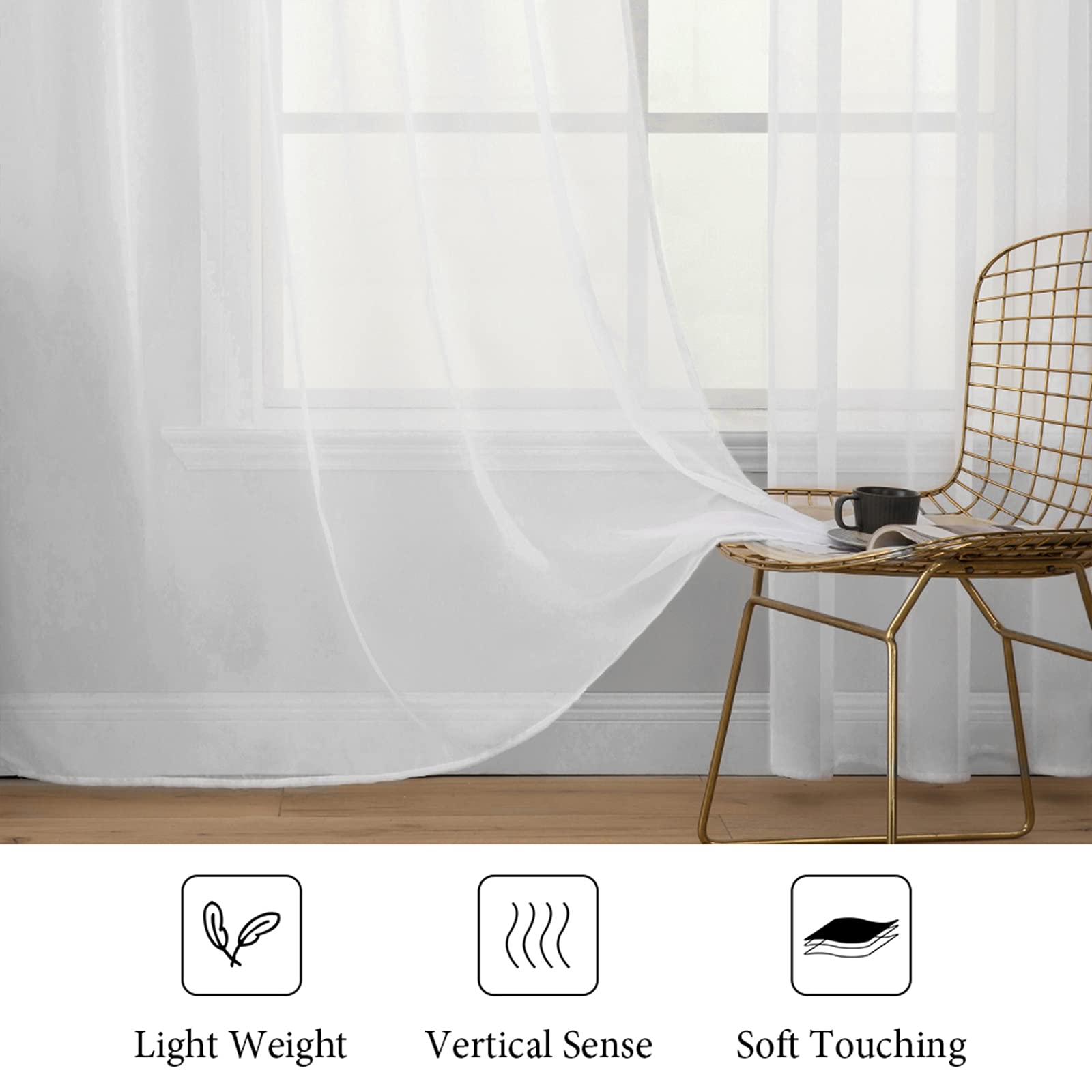 Foto 5 pulgar | Cortinas De Ventana Miulee, Color Liso, Blanco Transparente, 54 X 98 Pulgadas, 2 Paneles - Venta Internacional.