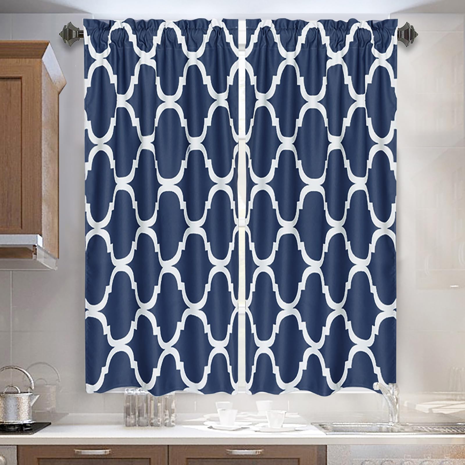 Foto 2 pulgar | Cortinas Tier Melodieux Con Estampado De Moda Marroquí, Color Azul Marino - Venta Internacional.