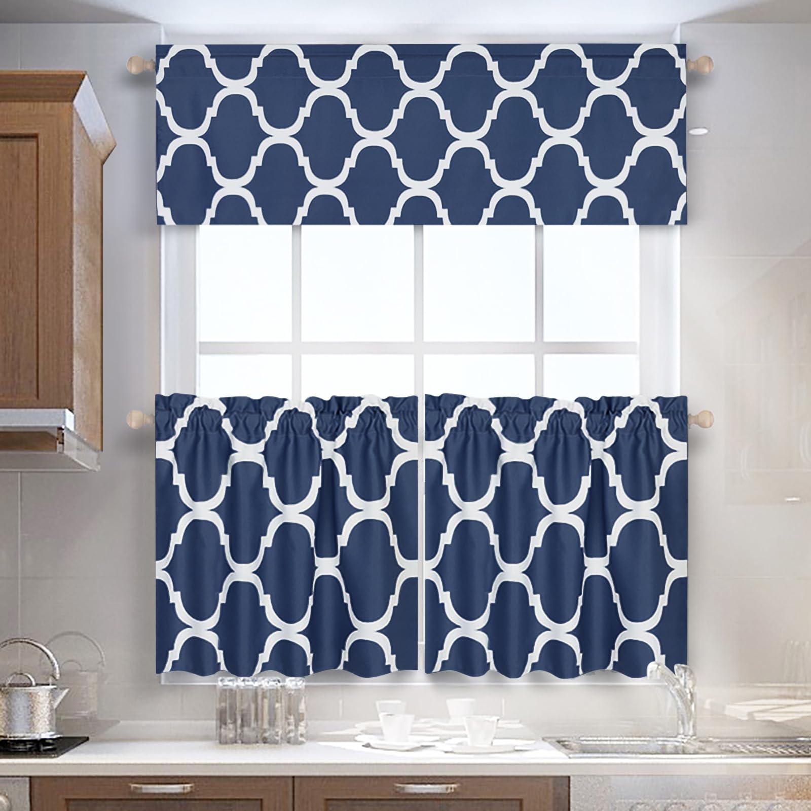 Foto 3 pulgar | Cortinas Tier Melodieux Con Estampado De Moda Marroquí, Color Azul Marino - Venta Internacional.