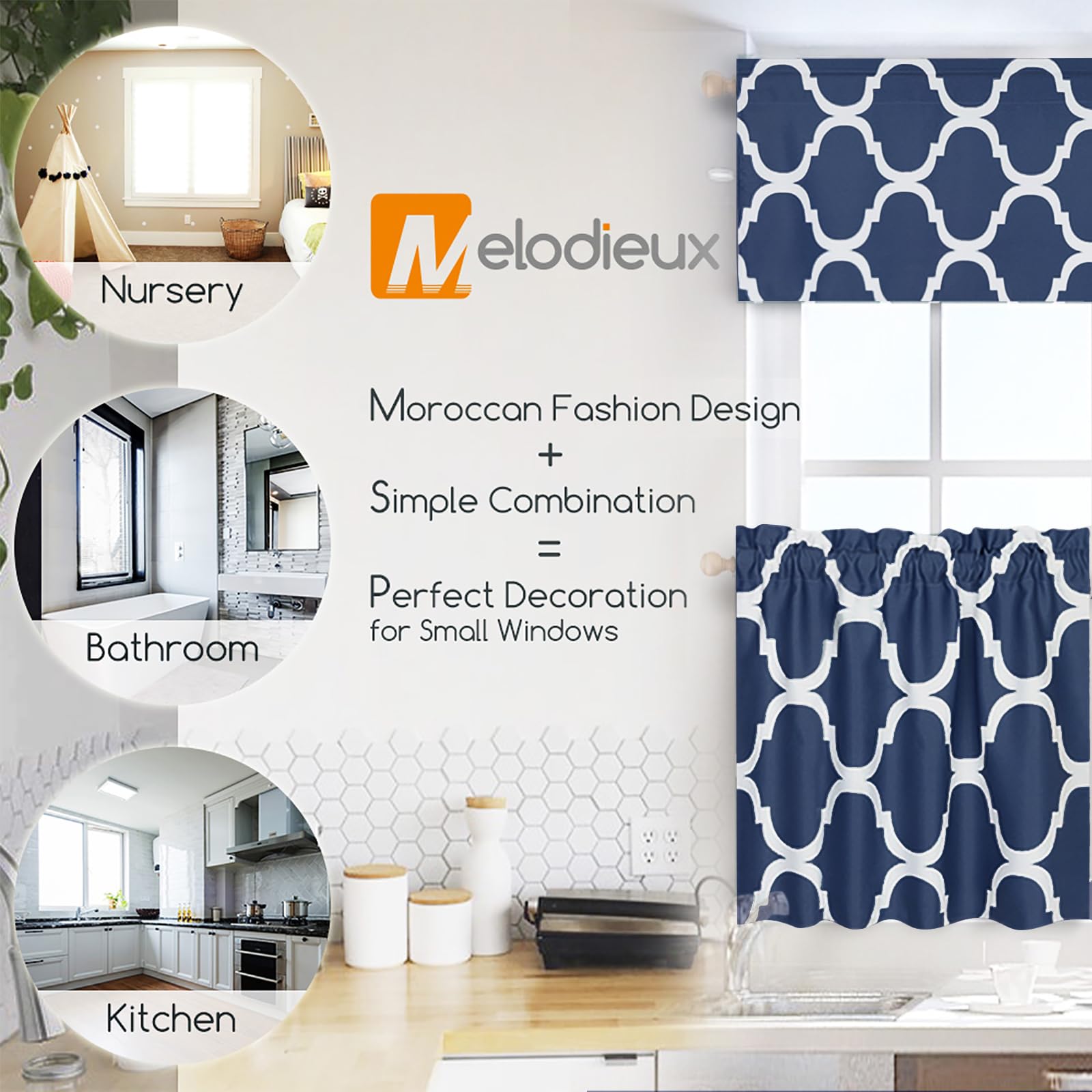 Foto 4 pulgar | Cortinas Tier Melodieux Con Estampado De Moda Marroquí, Color Azul Marino - Venta Internacional.