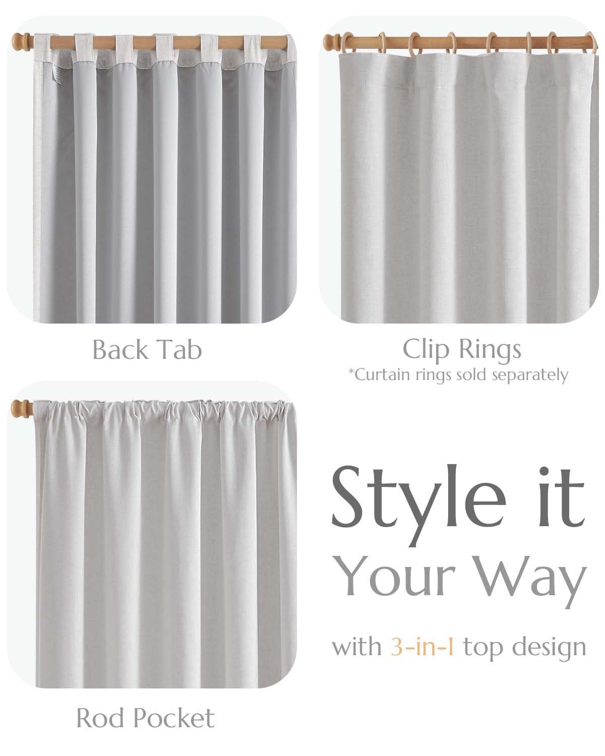 Foto 5 | Cortinas De Lino Opacas Jinchan, 274 Cm, Blanco Grisáceo, 2 Paneles - Venta Internacional.