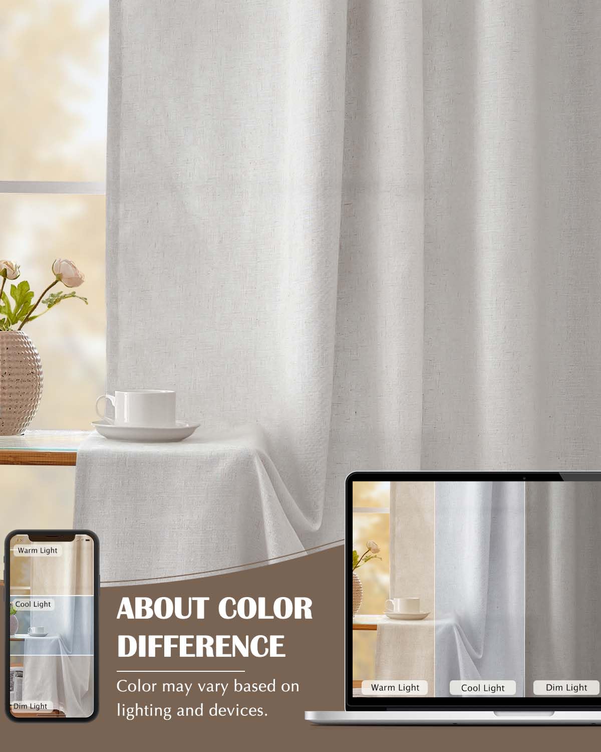 Foto 7 pulgar | Cortinas De Lino Opacas Jinchan, 274 Cm, Blanco Grisáceo, 2 Paneles - Venta Internacional.