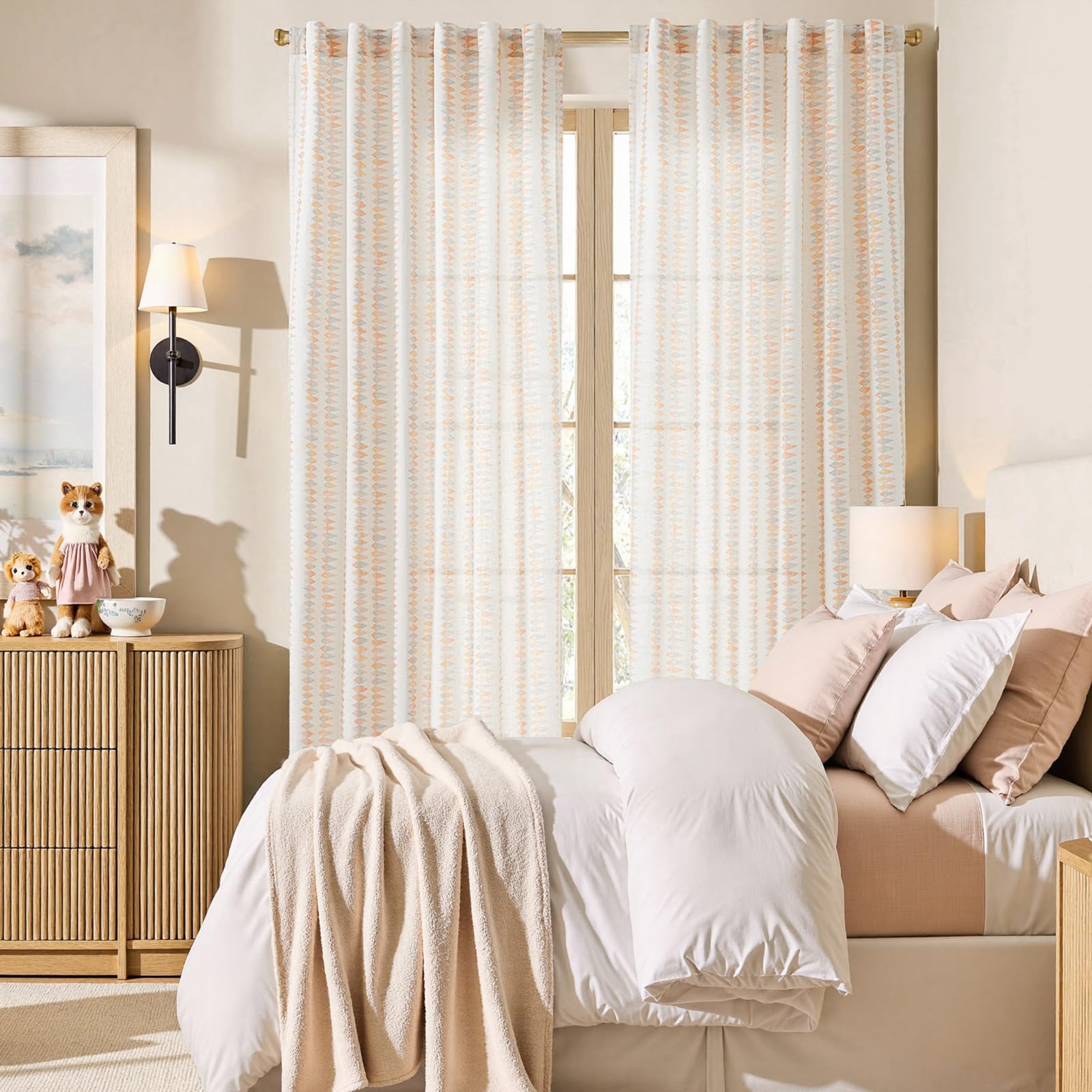 Foto 2 | Cortinas Jinchan Linen Nursery, 213 Cm, Geométricas, Color Rosa, X2 - Venta Internacional.