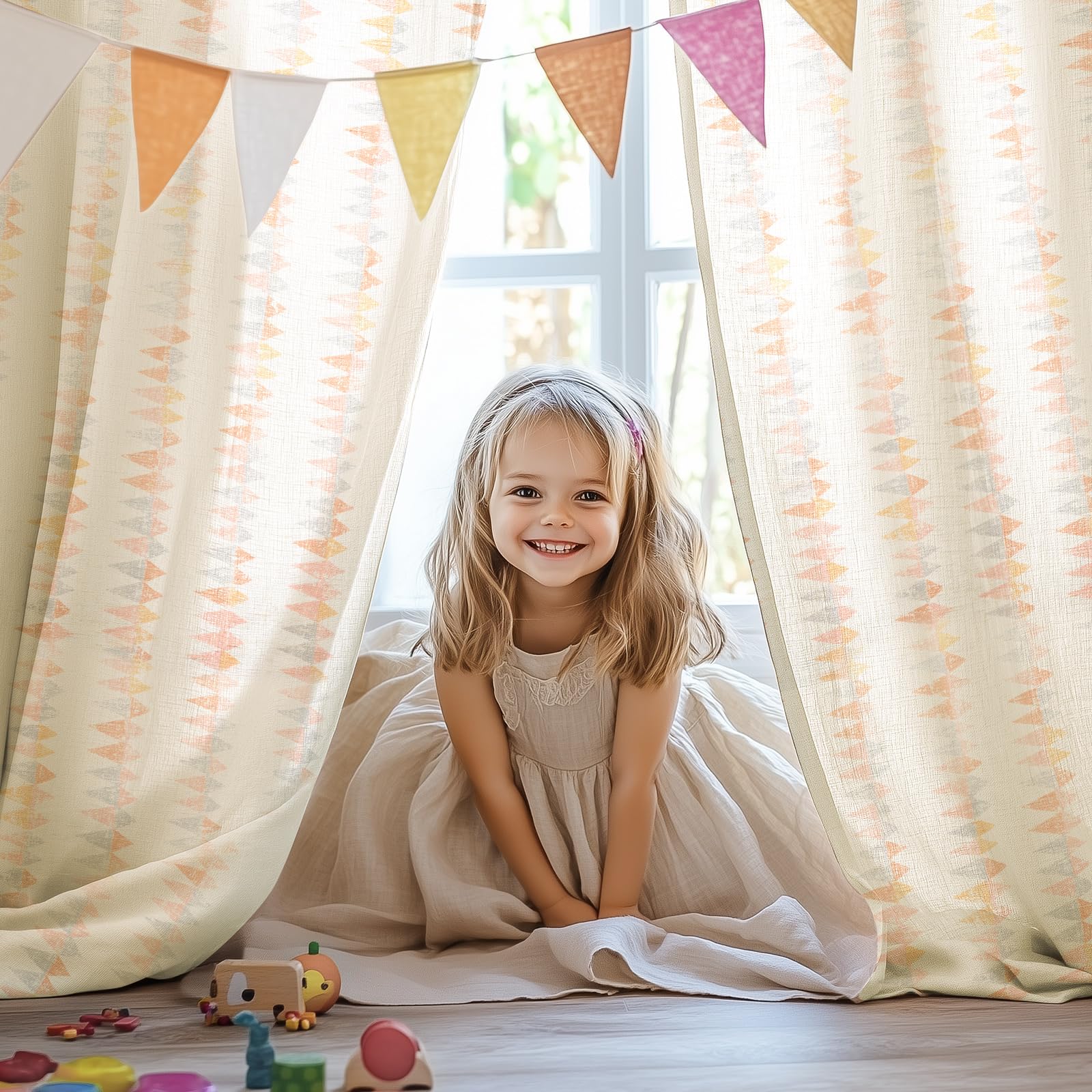 Foto 4 pulgar | Cortinas Jinchan Linen Nursery, 213 Cm, Geométricas, Color Rosa, X2 - Venta Internacional.