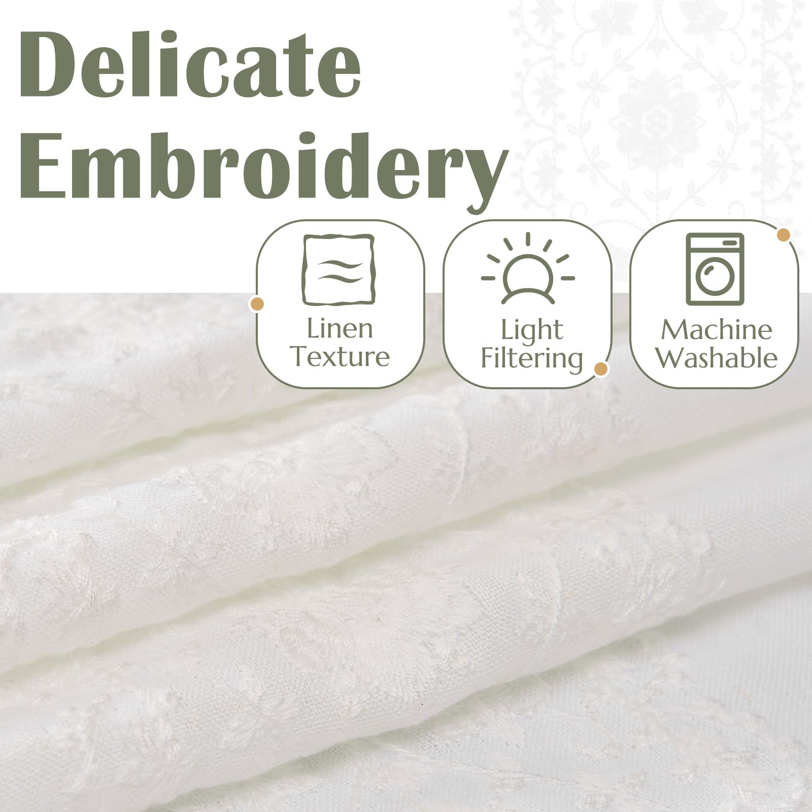 Foto 5 pulgar | Cortinas Jinchan Boho En Mezcla De Lino, 214 Cm, Vintage Y Floral, Color Blanco - Venta Internacional.