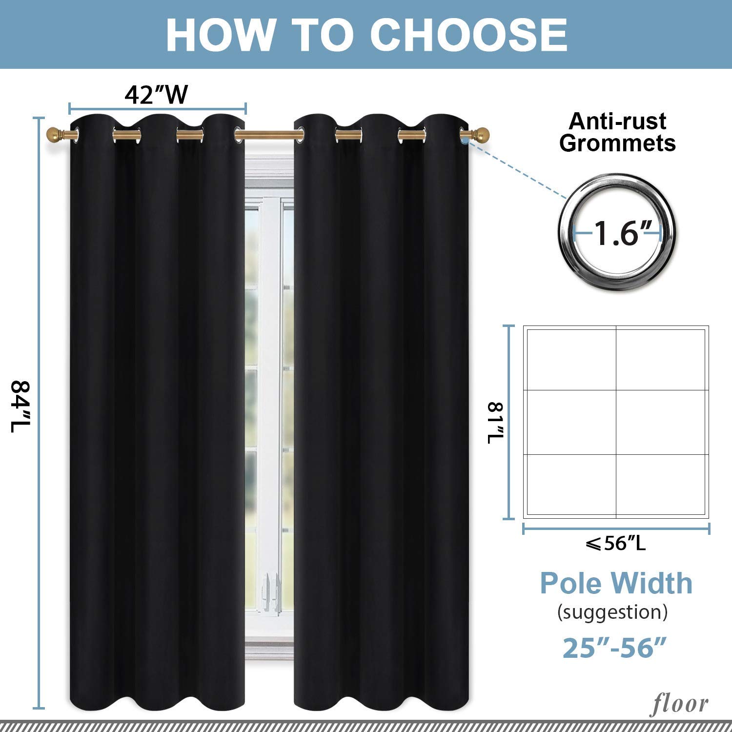 Foto 6 | Cortinas Opacas Diraysid Con Aislamiento Térmico, 107 X 213 Cm, Color Negro - Venta Internacional.
