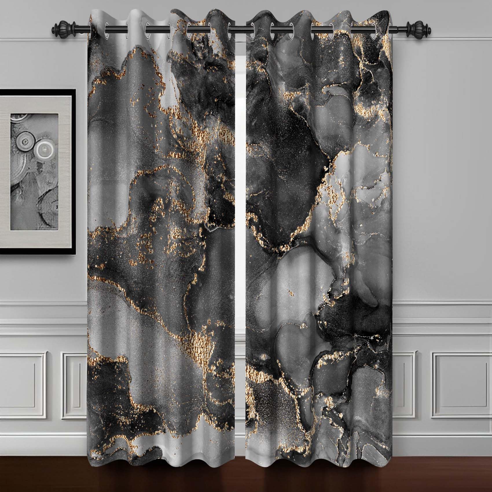 Foto 2 pulgar | Cortinas De Ventana Baocicco, Mármol Negro Y Dorado, 135 X 275 Cm, 2 Paneles - Venta Internacional.