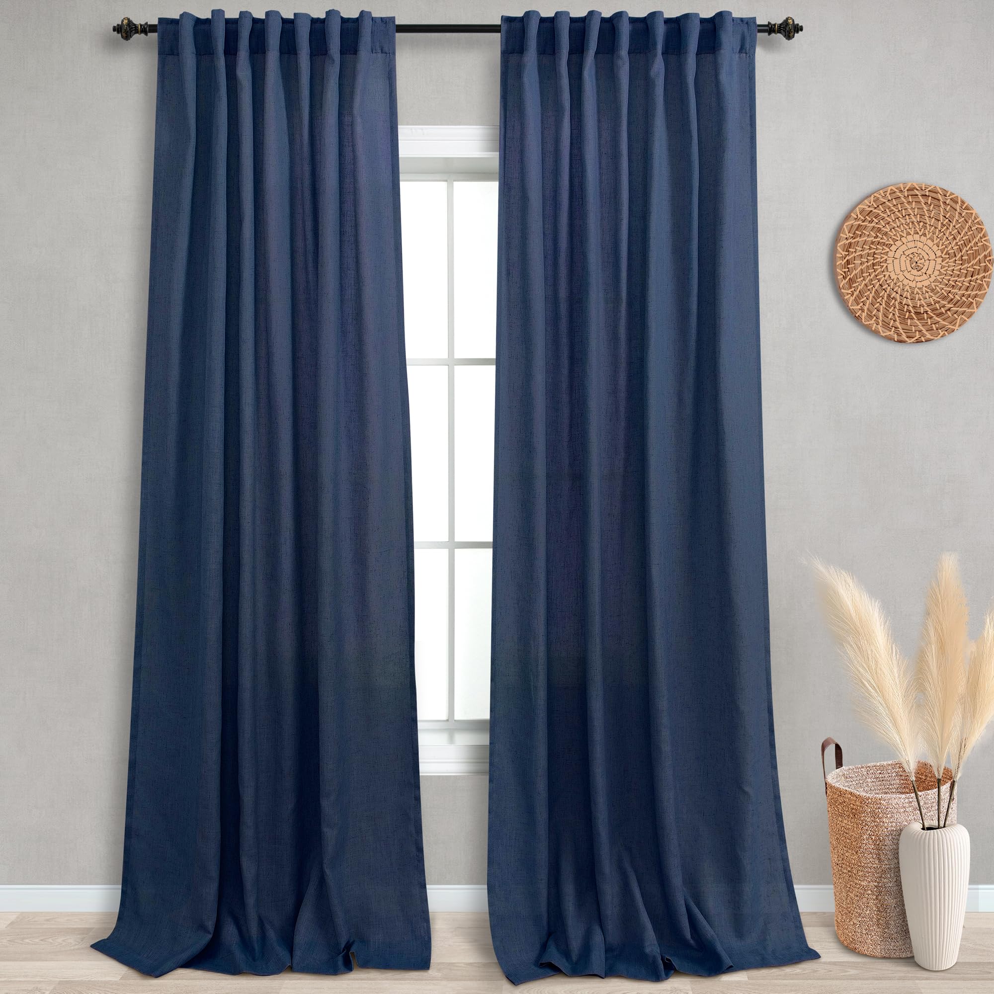 Foto 2 pulgar | Cortinas Koufall De Lino Transparente Azul Marino, 132 X 254 Cm, Para Sala De Estar - Venta Internacional.