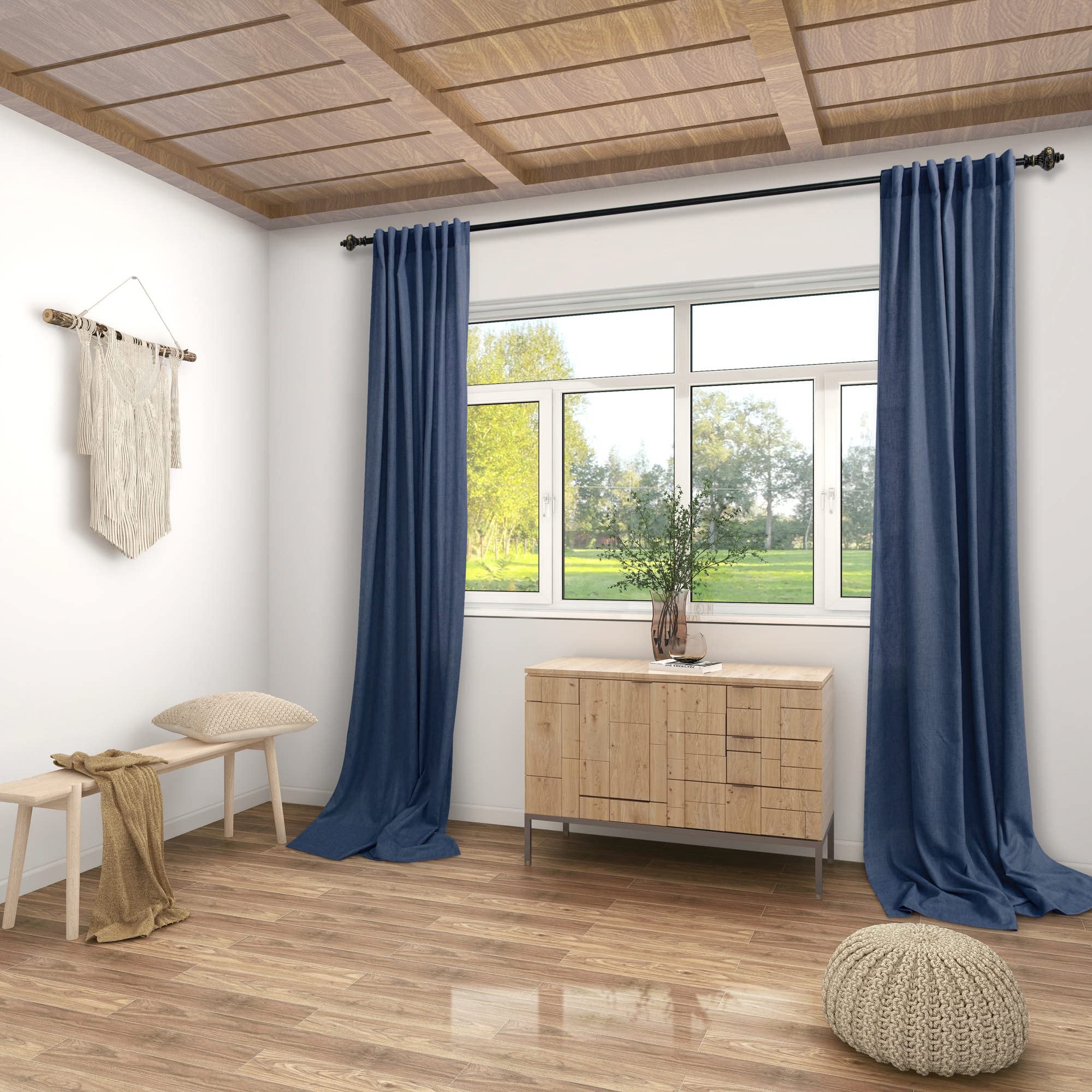 Foto 2 | Cortinas Koufall De Lino Transparente Azul Marino, 132 X 254 Cm, Para Sala De Estar - Venta Internacional.