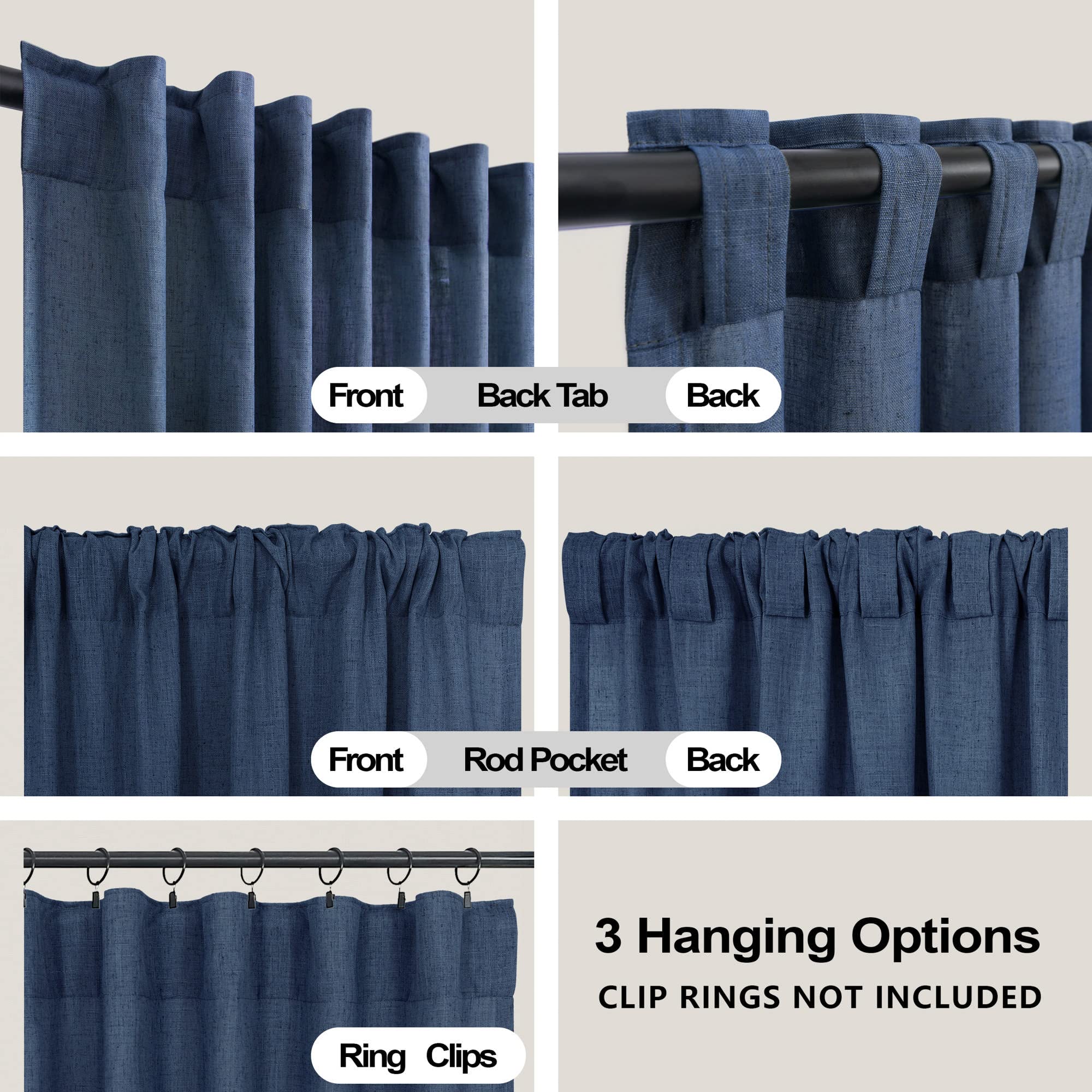 Foto 5 pulgar | Cortinas Koufall De Lino Transparente Azul Marino, 132 X 254 Cm, Para Sala De Estar - Venta Internacional.