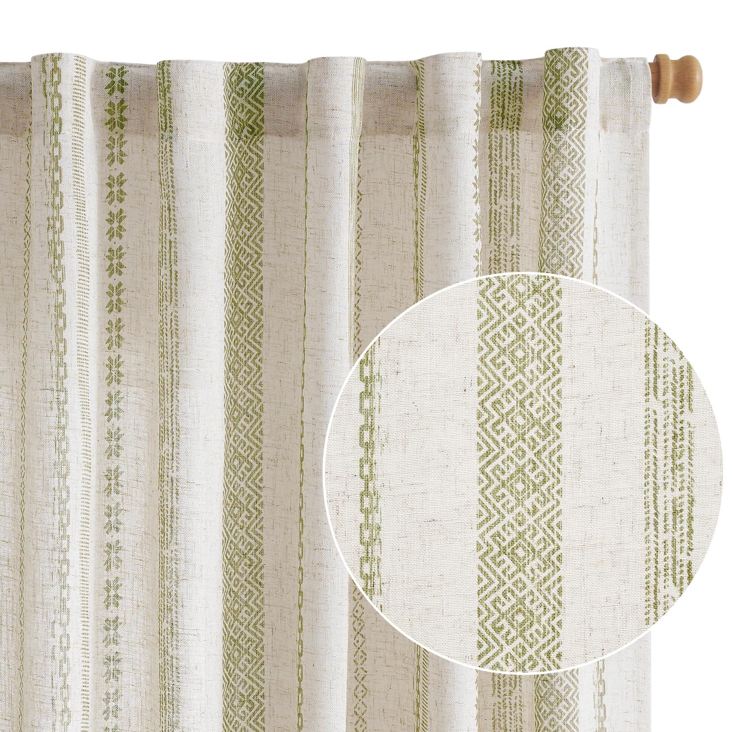 Foto 2 pulgar | Cortinas Jinchan, Mezcla De Lino, Estilo Bohemio, 214 X 213 Cm, Estampado Verde, Beige - Venta Internacional.