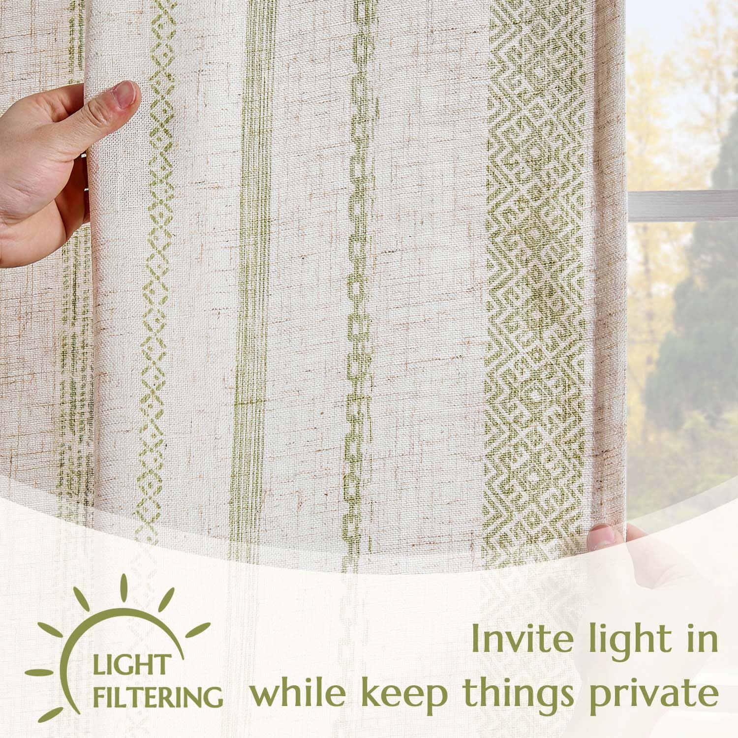 Foto 3 | Cortinas Jinchan, Mezcla De Lino, Estilo Bohemio, 214 X 213 Cm, Estampado Verde, Beige - Venta Internacional.
