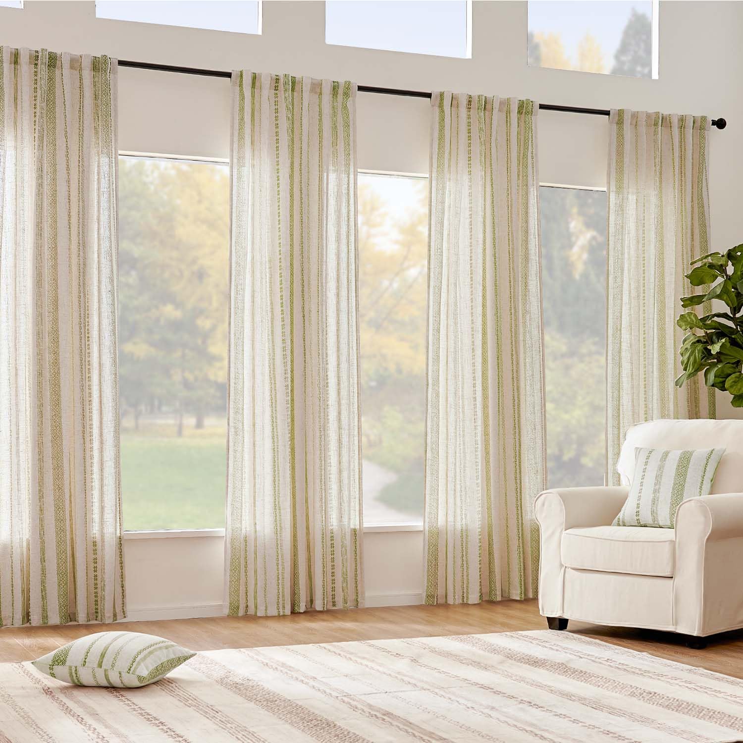 Foto 7 pulgar | Cortinas Jinchan, Mezcla De Lino, Estilo Bohemio, 214 X 213 Cm, Estampado Verde, Beige - Venta Internacional.