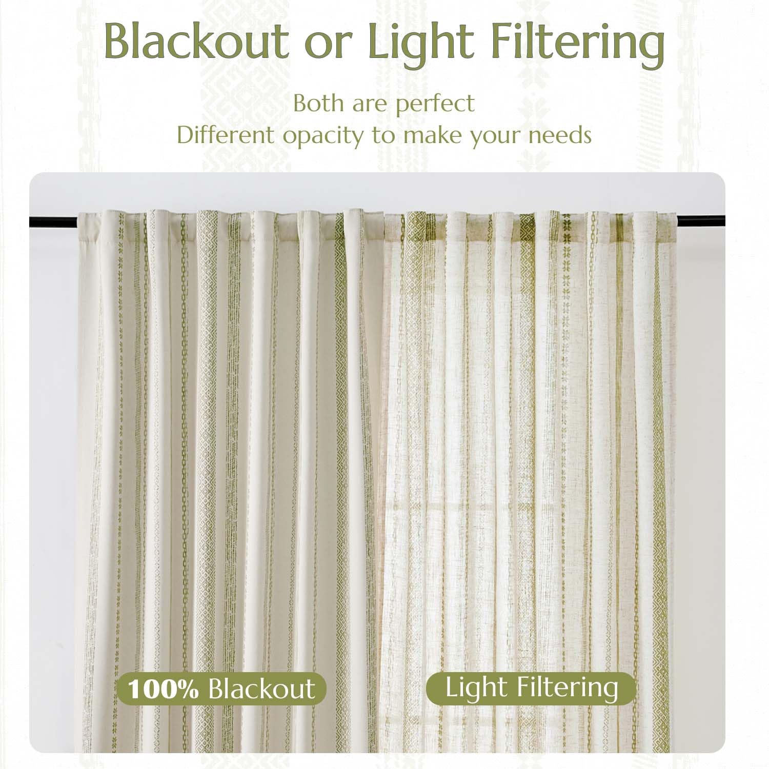 Foto 7 | Cortinas Jinchan, Mezcla De Lino, Estilo Bohemio, 214 X 213 Cm, Estampado Verde, Beige - Venta Internacional.