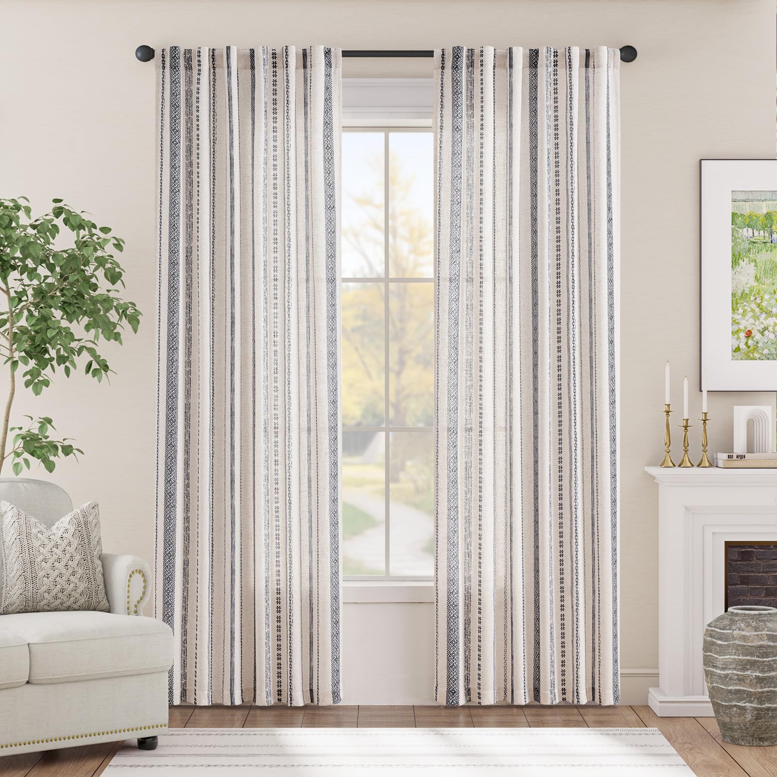 Foto 2 | Cortinas Jinchan, Mezcla De Lino, Estilo Bohemio, 214 Cm X 213 Cm, Con Filtro De Luz - Venta Internacional.