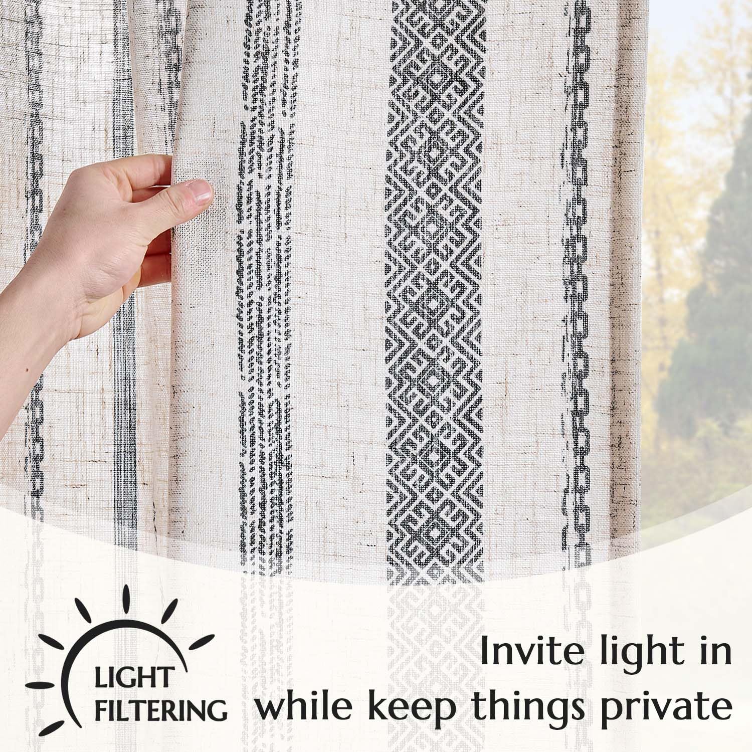 Foto 3 | Cortinas Jinchan, Mezcla De Lino, Estilo Bohemio, 214 Cm X 213 Cm, Con Filtro De Luz - Venta Internacional.