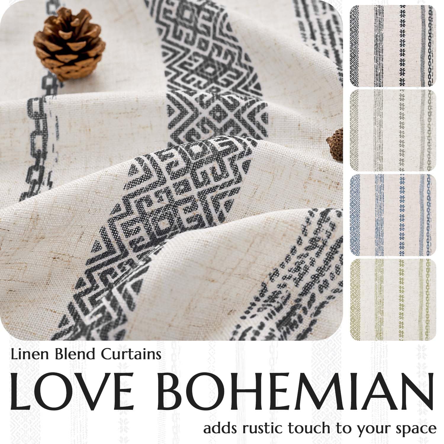 Foto 4 | Cortinas Jinchan, Mezcla De Lino, Estilo Bohemio, 214 Cm X 213 Cm, Con Filtro De Luz - Venta Internacional.