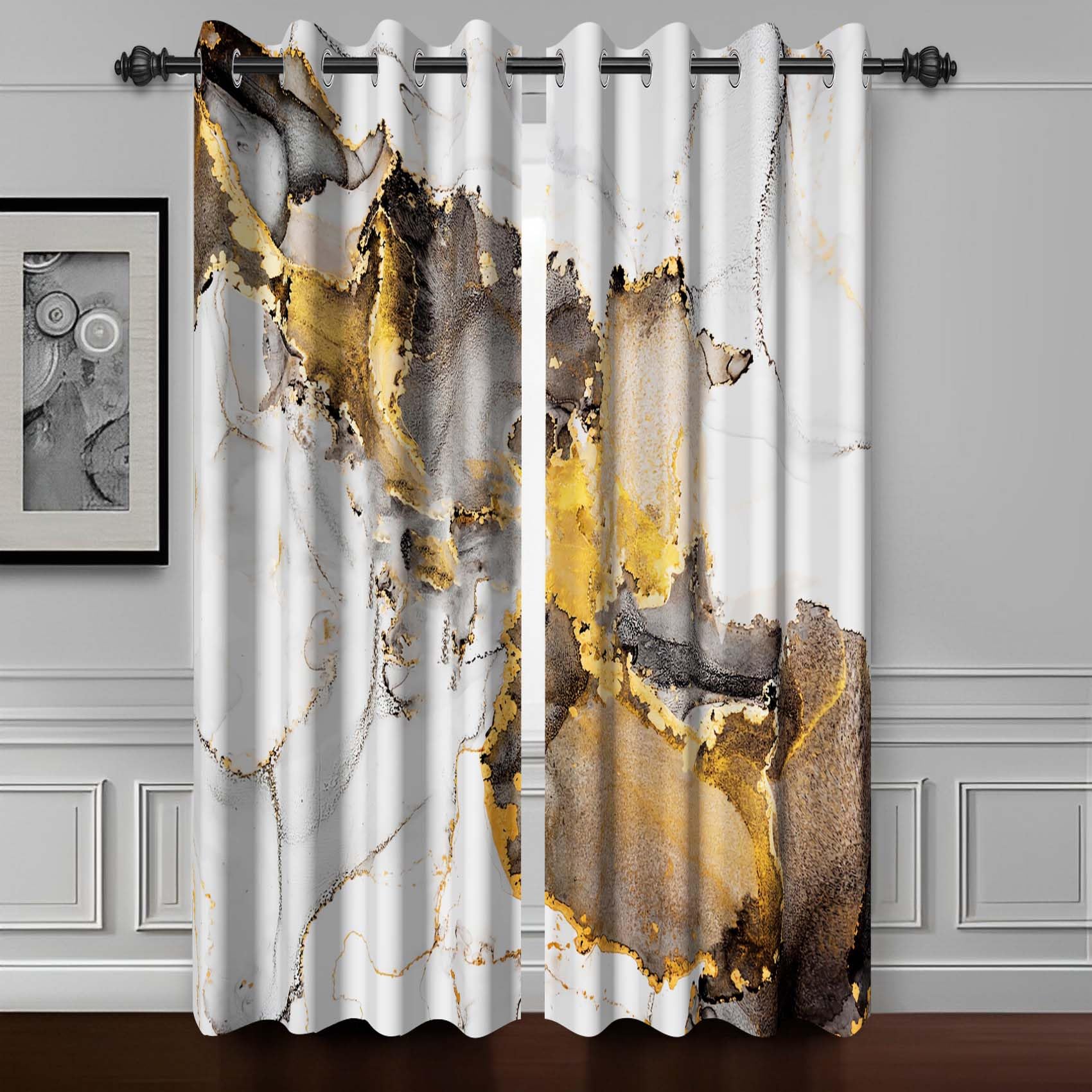 Foto 2 pulgar | Cortinas De Ventana Baocicco, Mármol Blanco, Gris Y Dorado, 135 X 215 Cm, 2p - Venta Internacional.