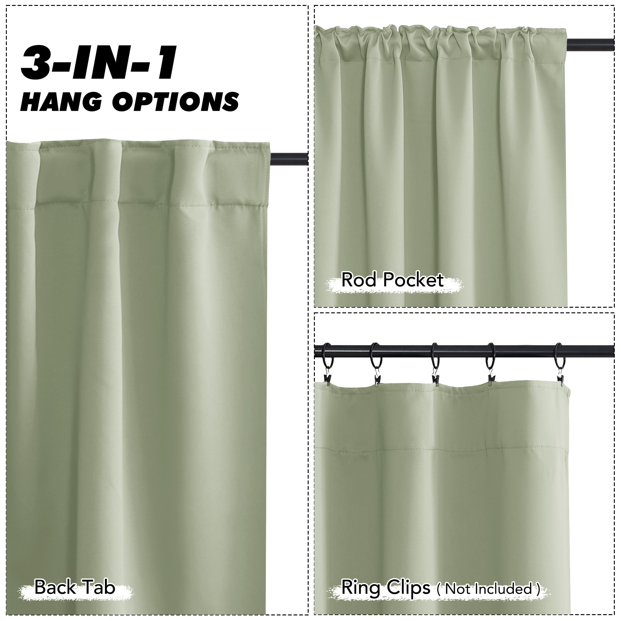 Foto 4 pulgar | Cortinas Kgorge Para Oscurecer Habitaciones, 91 X 91 Cm, Color Verde Salvia, 2 Paneles - Venta Internacional.