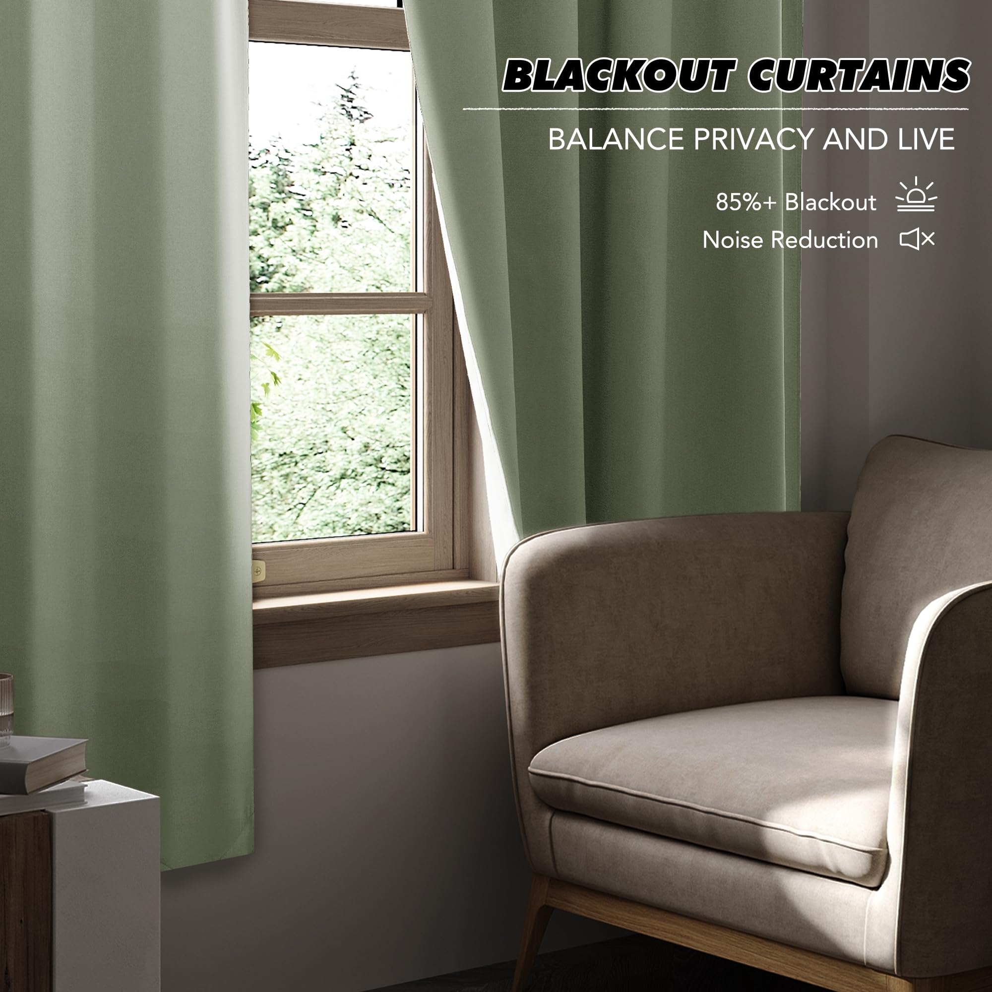 Foto 5 pulgar | Cortinas Kgorge Para Oscurecer Habitaciones, 91 X 91 Cm, Color Verde Salvia, 2 Paneles - Venta Internacional.