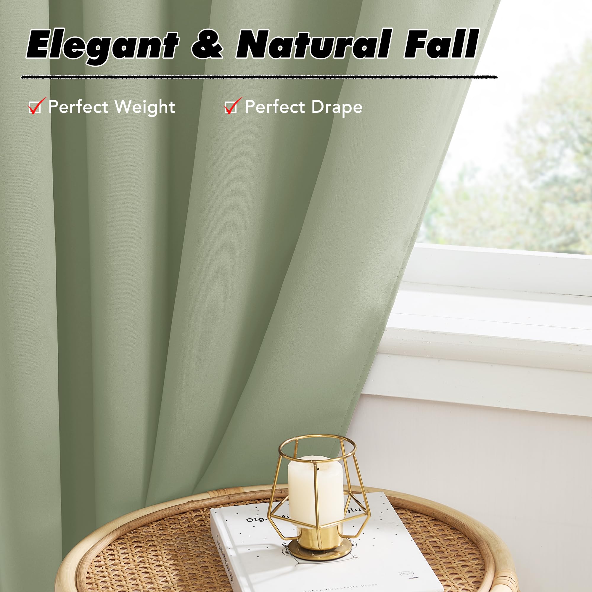 Foto 5 | Cortinas Kgorge Para Oscurecer Habitaciones, 91 X 91 Cm, Color Verde Salvia, 2 Paneles - Venta Internacional.
