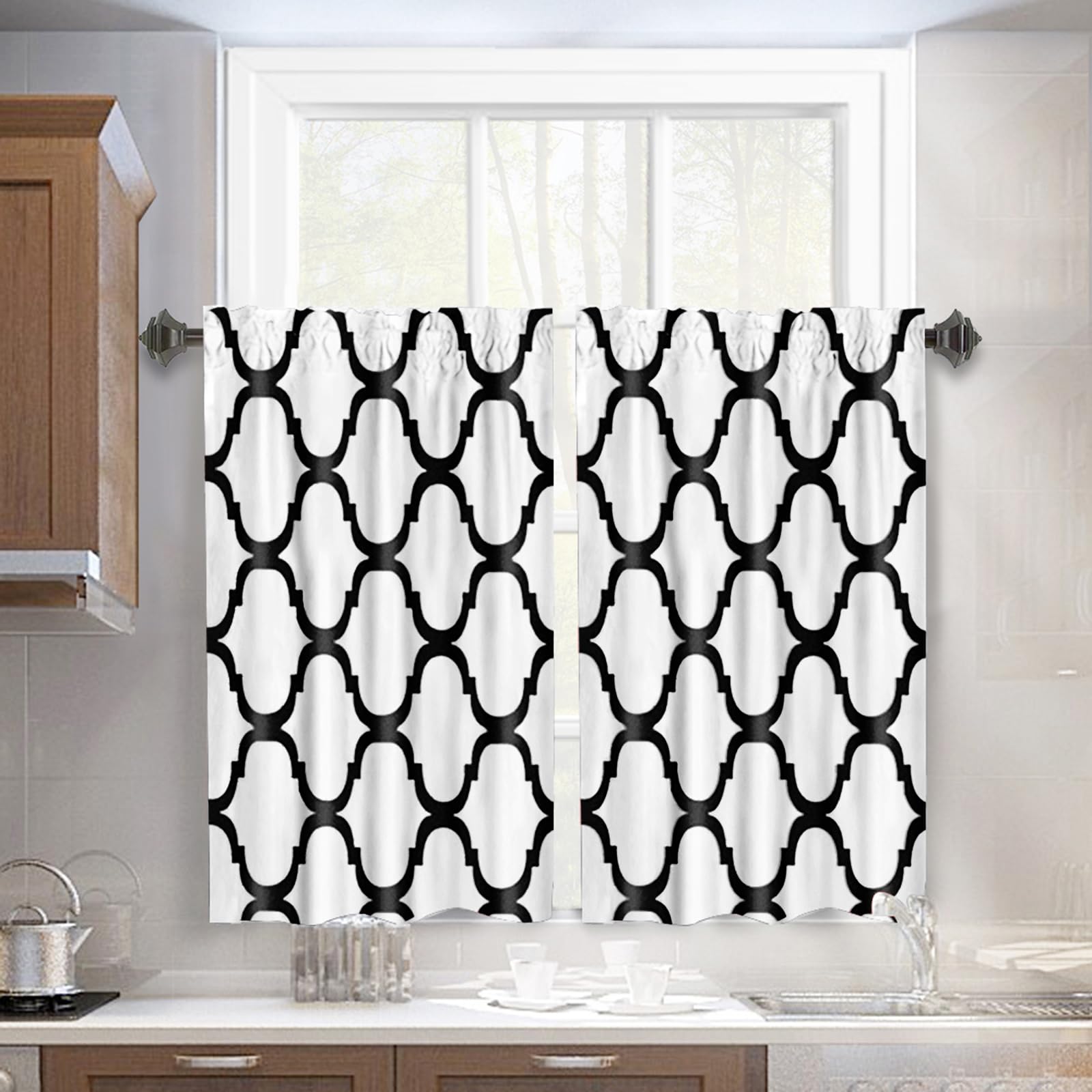 Foto 2 pulgar | Cortinas Tier Melodieux Moroccan Fashion, 29 X 36 Cm, Color Blanquecino Y Negro - Venta Internacional.