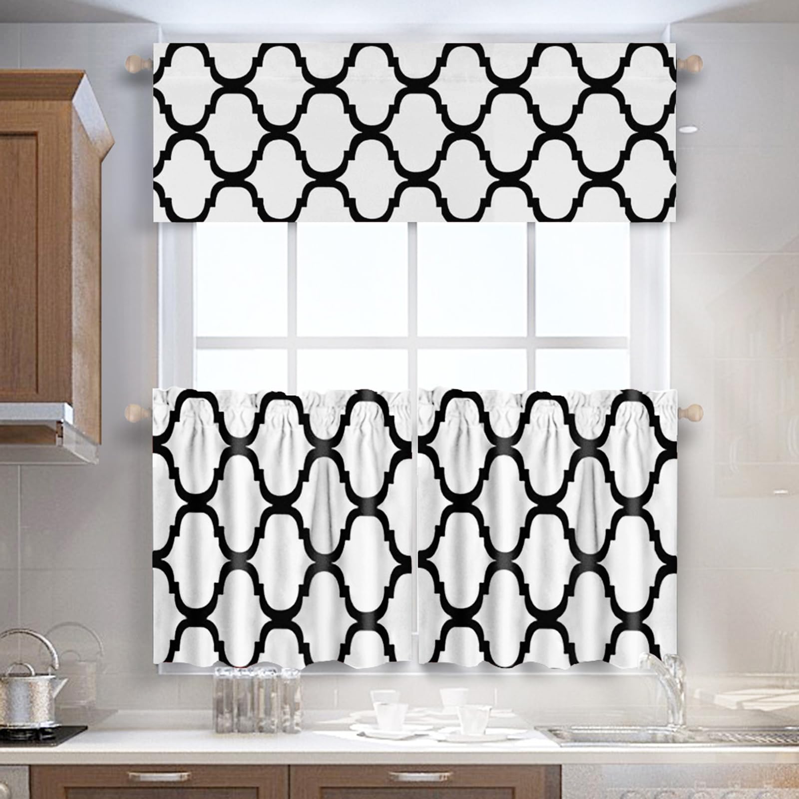 Foto 3 pulgar | Cortinas Tier Melodieux Moroccan Fashion, 29 X 36 Cm, Color Blanquecino Y Negro - Venta Internacional.